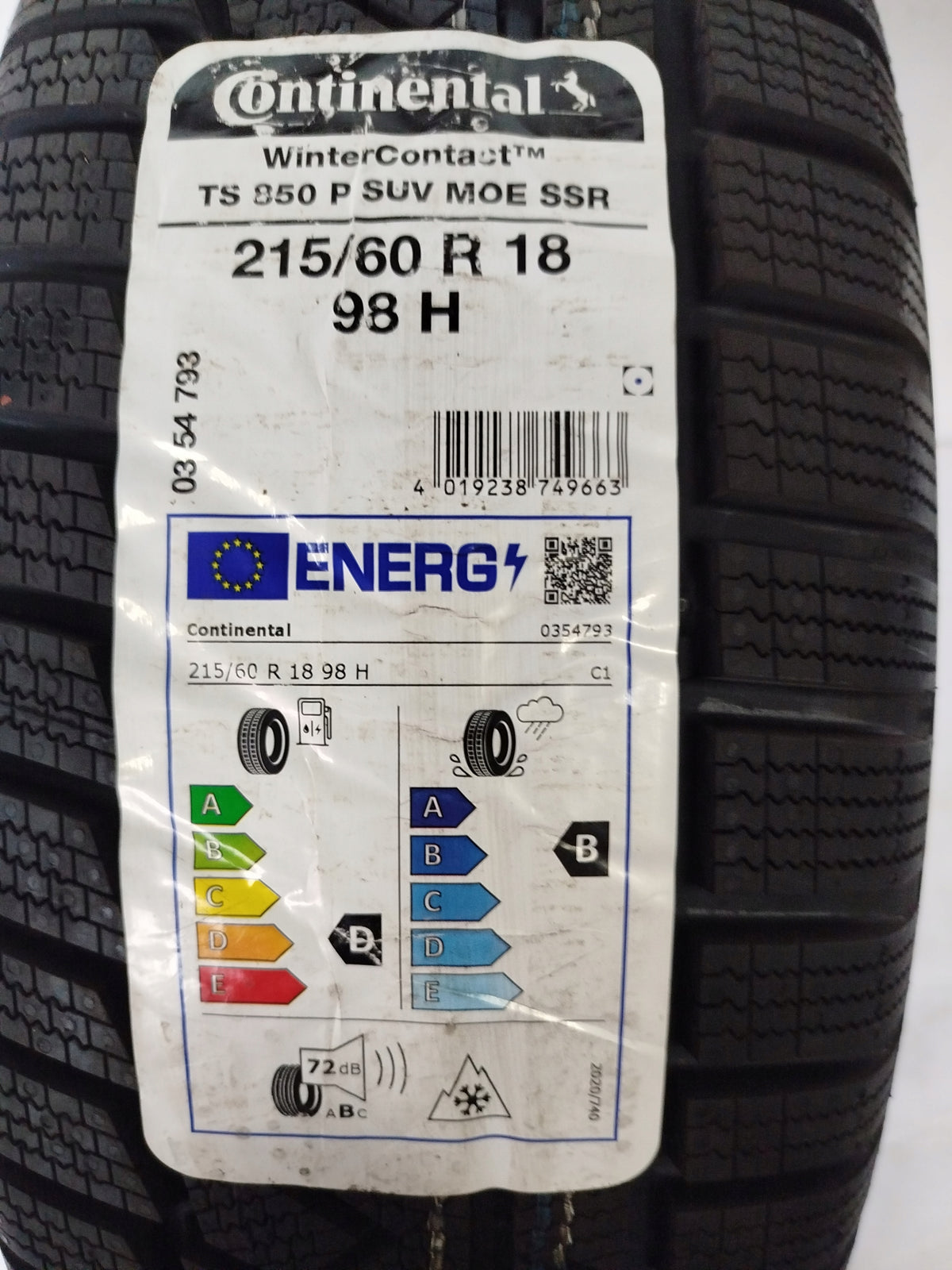 WINTER TYRE 215/60/18 CONTINENTAL WINTERCONTAC TS850P SUV MOE SSR Brand Continental