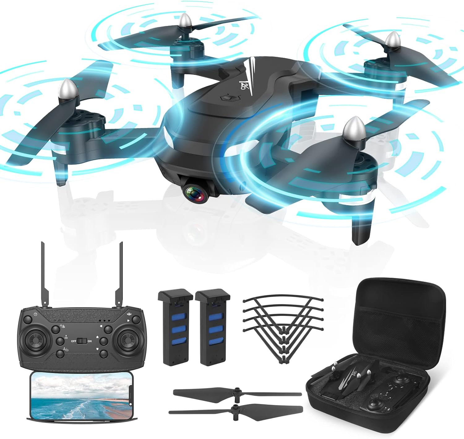WIPKVIEY DRONE T26 WITH CAMERA 1080P FPV FOLDABLE 3D FLIP 2 BATTERIES