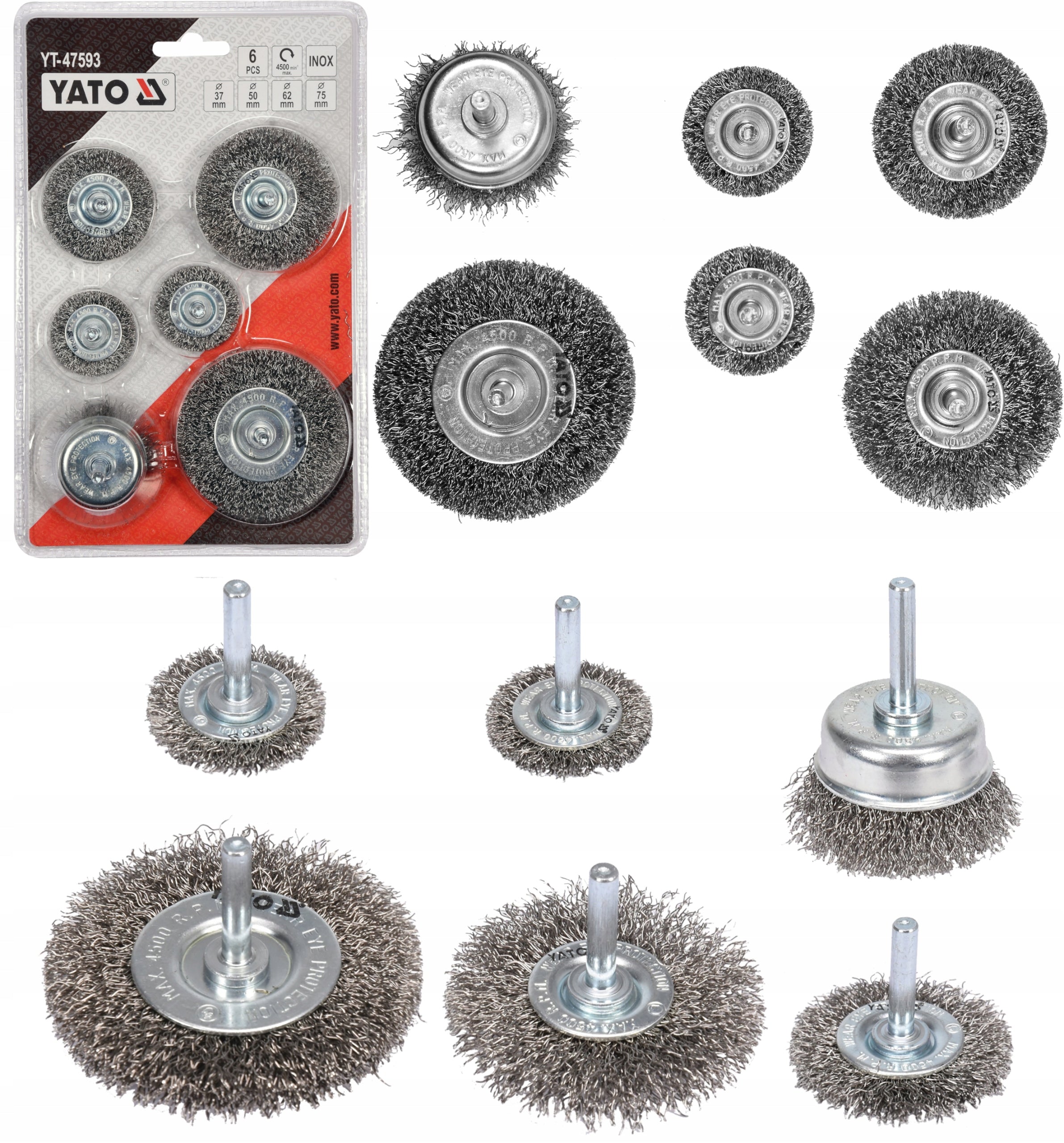 WIRE BRUSHES YATO INOX SHANK 6MM 6 PCS FOR METAL DRILL