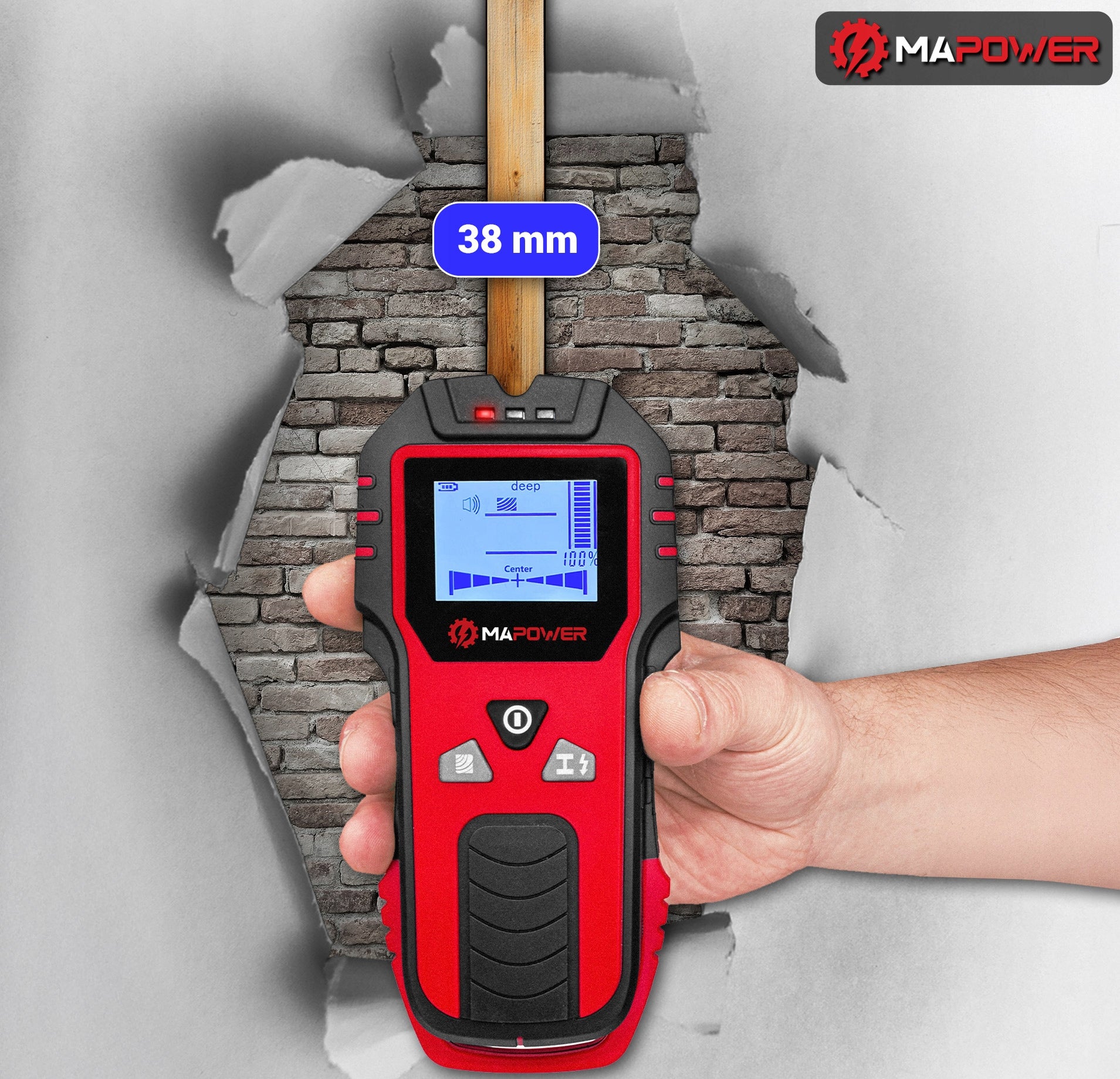 WIRE DETECTOR WOOD DETECTOR METAL PIPE CABLES IN THE WALL MAPOWER Maximum depth of measurement for copper and non-ferrous metals 80 mm