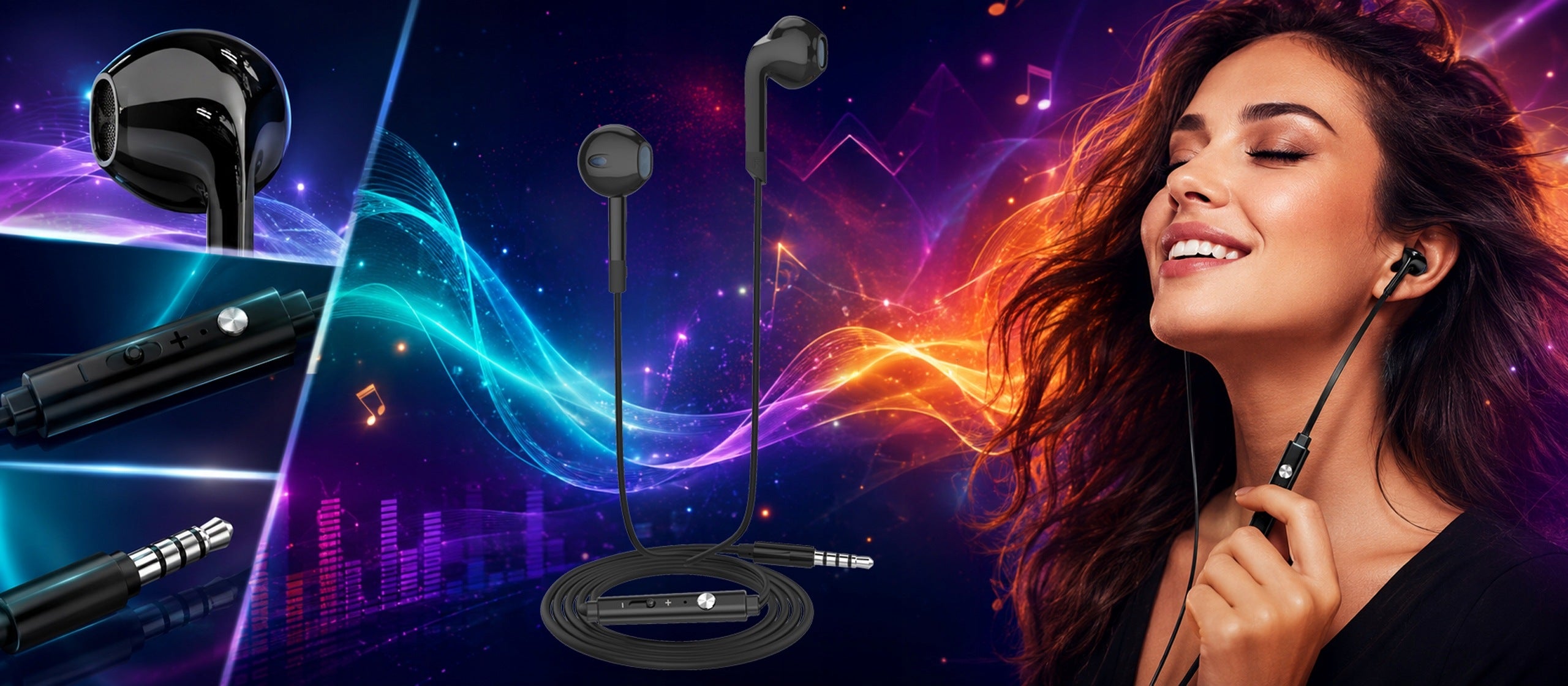 WIRED IN-EAR HEADPHONES MINI JACK 3,5mm MICROPHONE BUTTON X-BASS Packaging status original