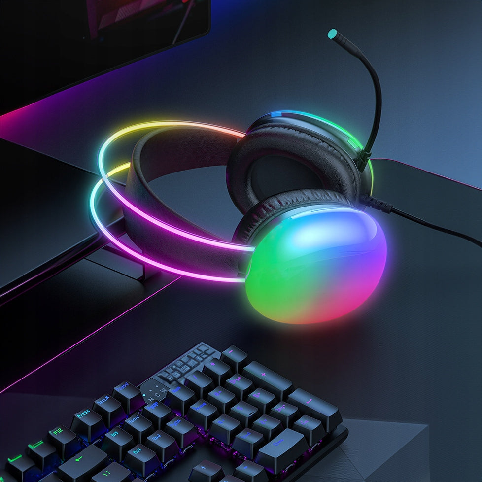 WIRED RGB LED ON-EAR GAMING HEADPHONES WITH MICROPHONE FOR GAMERS PRO Packaging status original