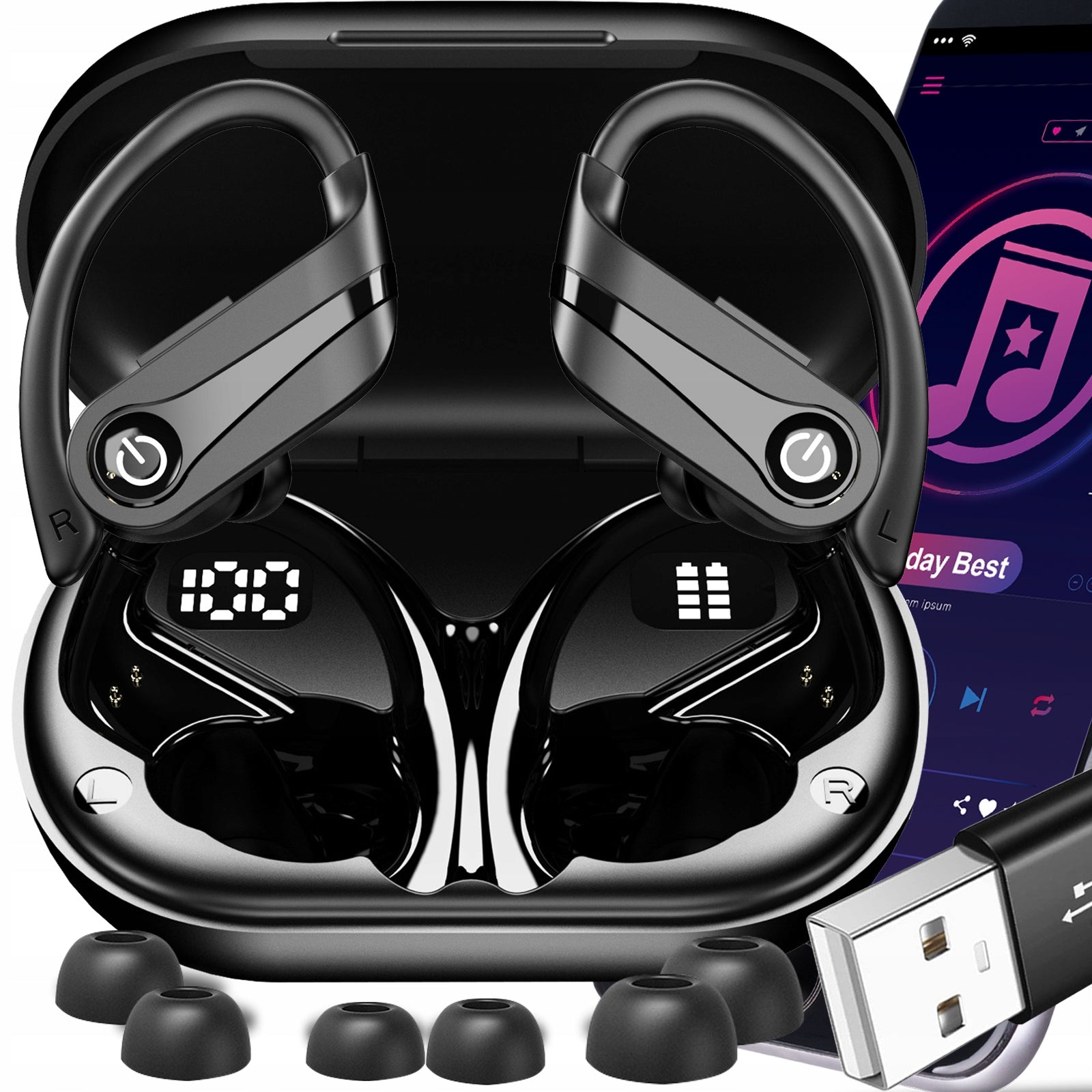 WIRELESS BLUETOOTH 5.3 PRO SPORT HEADPHONES IN-EAR TWS + POWERBANK Packaging status original