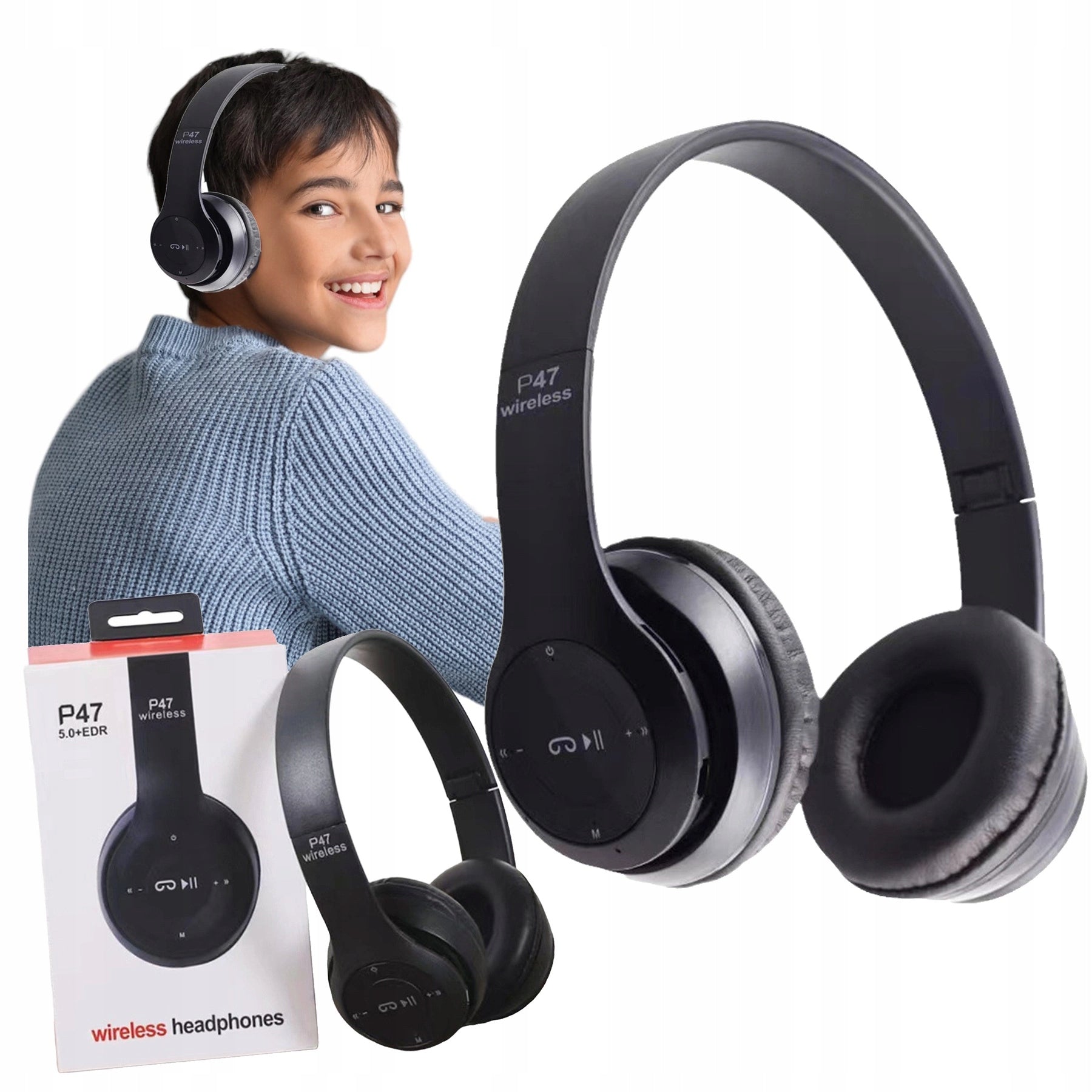 WIRELESS BLUETOOTH HEADPHONES ON-EAR MICROPHONE BLACK MULTIFUNCTION Manufacturer code 8222