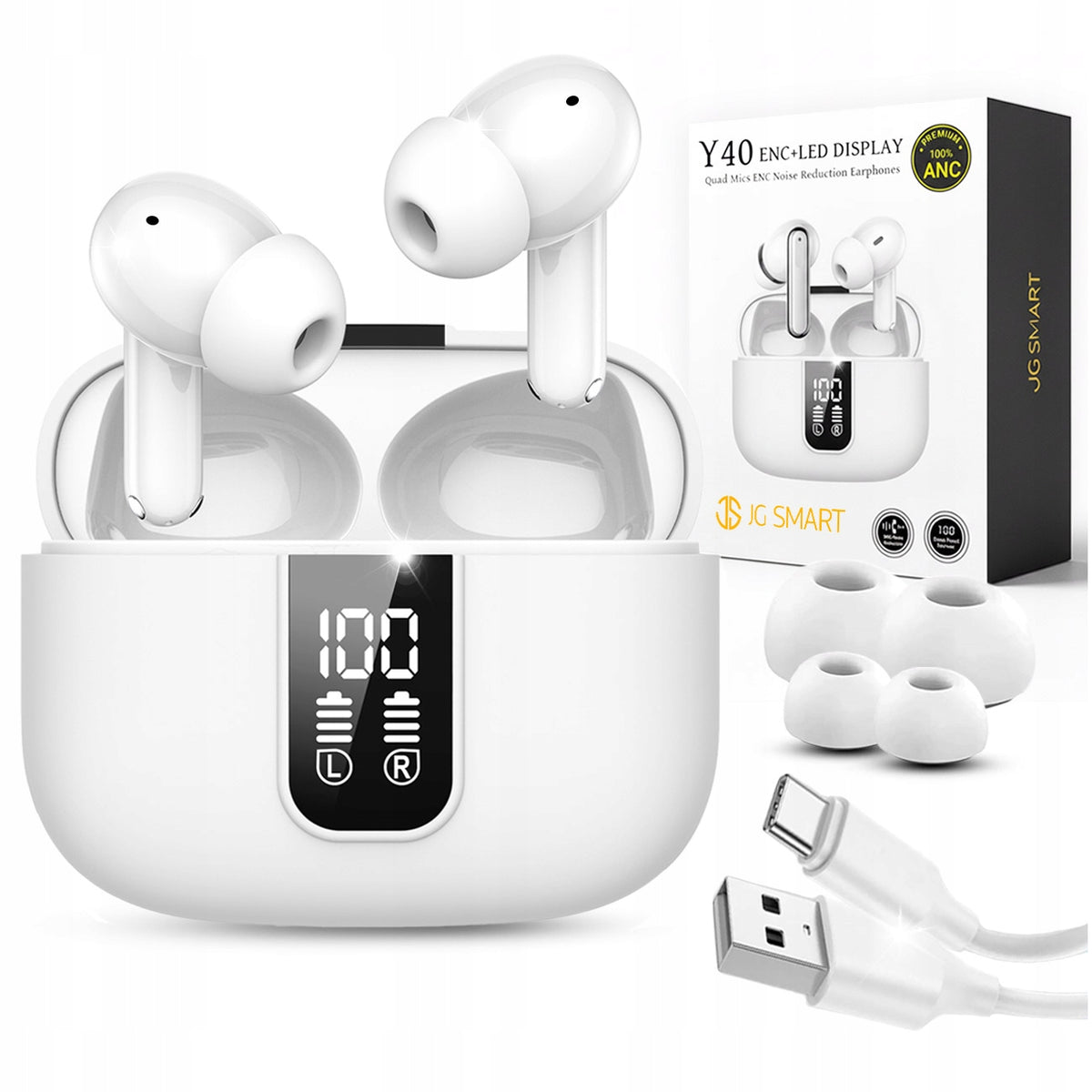 WIRELESS BLUETOOTH IN-EAR HEADPHONES WHITE ANC ENC BT 5.3 SPORTS
