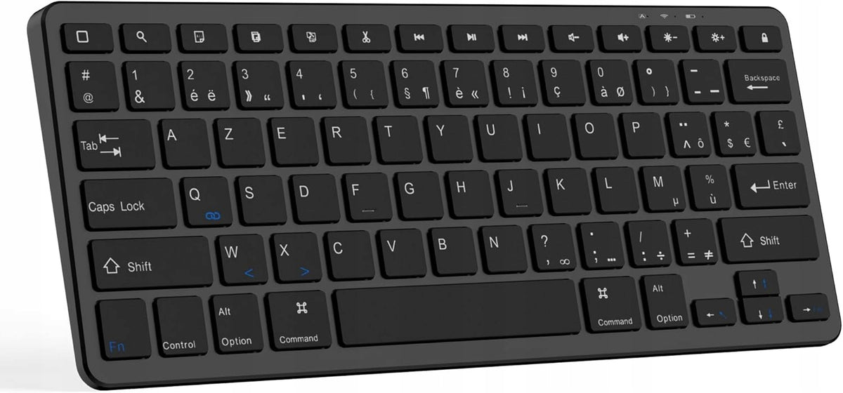 WIRELESS BLUETOOTH KEYBOARD BLACK iOs Android PC AZERTY 28x12cm