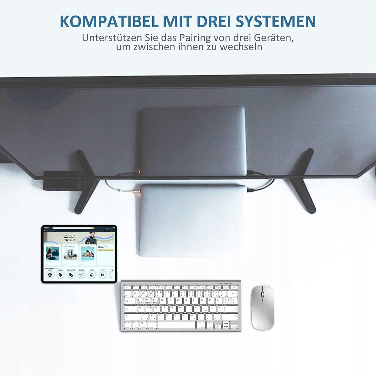 WIRELESS BLUETOOTH KEYBOARD SILVER-WHITE QWERTZ GERMAN Manufacturer Amazon