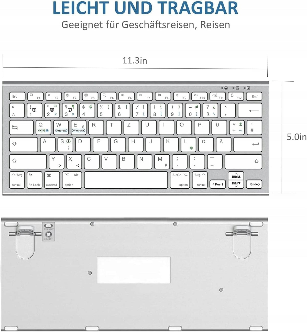 WIRELESS BLUETOOTH KEYBOARD SILVER-WHITE QWERTZ GERMAN Packaging status original