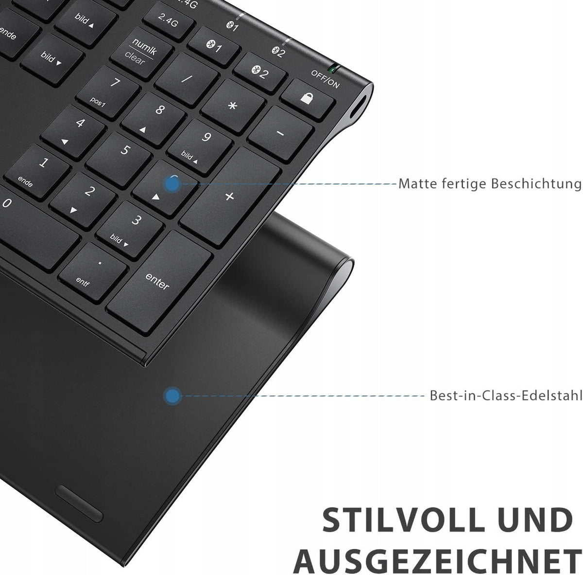 WIRELESS BLUETOOTH KEYBOARD USB 2.4G BLACK QWERTZ GERMAN IC-DK03 Packaging status original