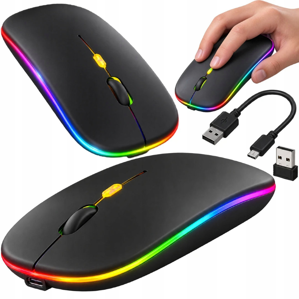 WIRELESS BLUETOOTH LED MOUSE FOR LAPTOP PC COMPUTER TV QUIET BLACK