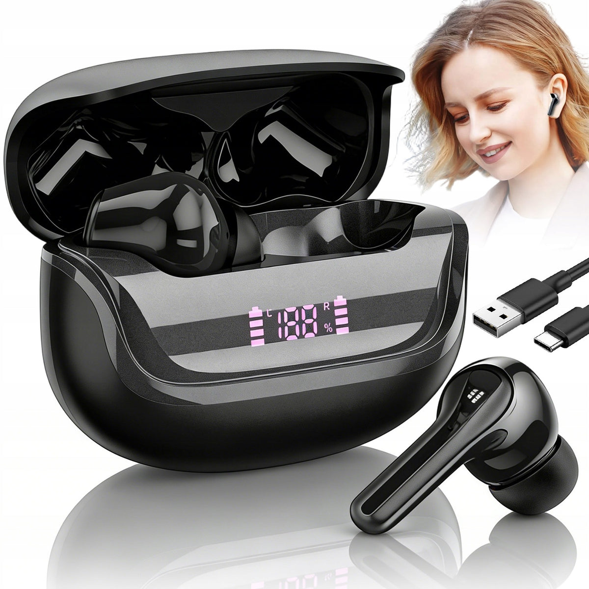 WIRELESS BLUETOOTH SPORTS HEADPHONES 5.4 LED DISPLAY ENC IP7