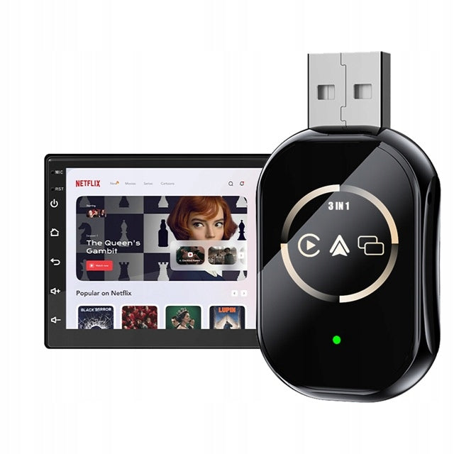 WIRELESS CAR ADAPTER ANDROID AUTO APPLE CARPLAY 3IN1 NETFLIX Packaging status original