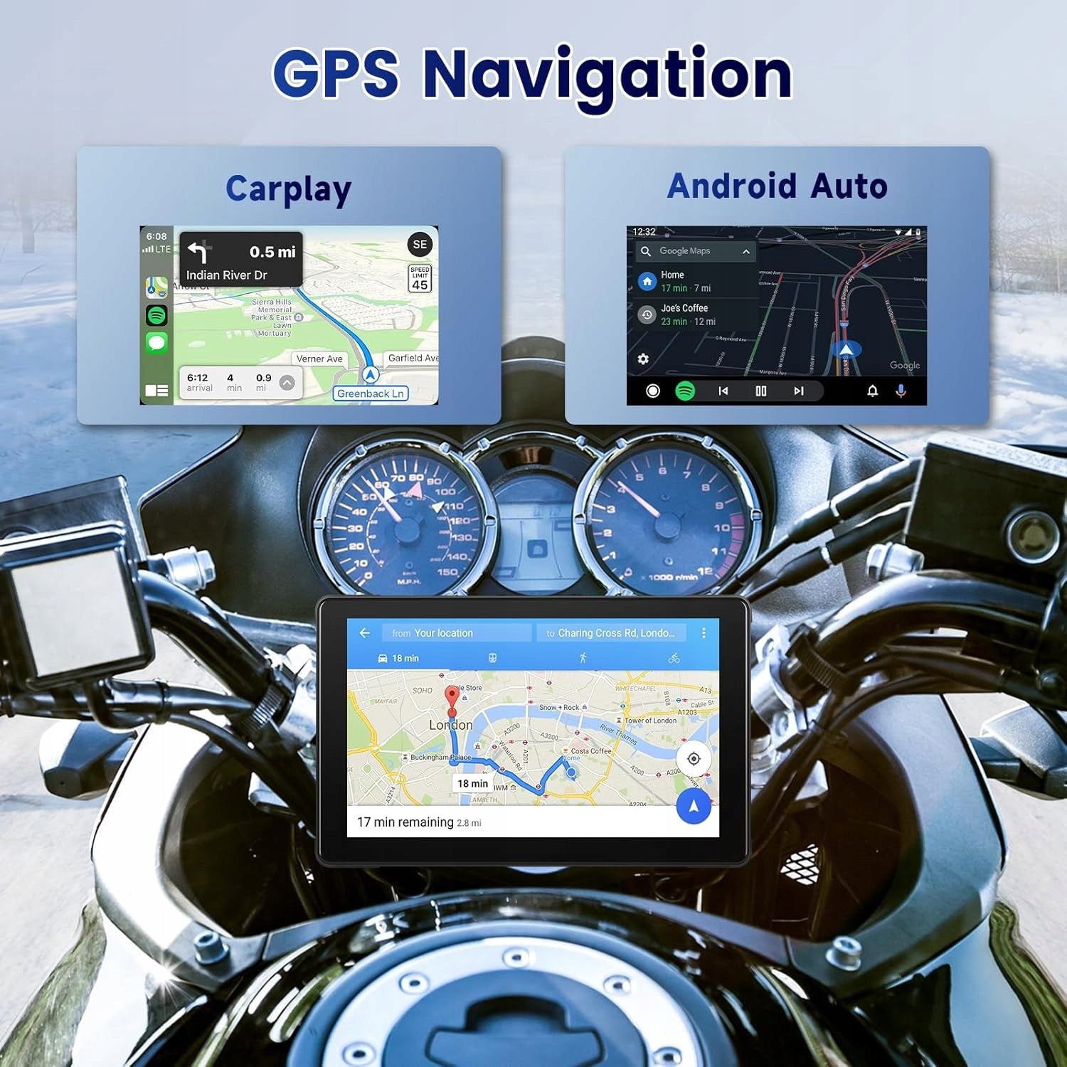 WIRELESS CARPLAY DISPLAY 7" MOTORCYCLE IP6 BT GPS Brand no brand