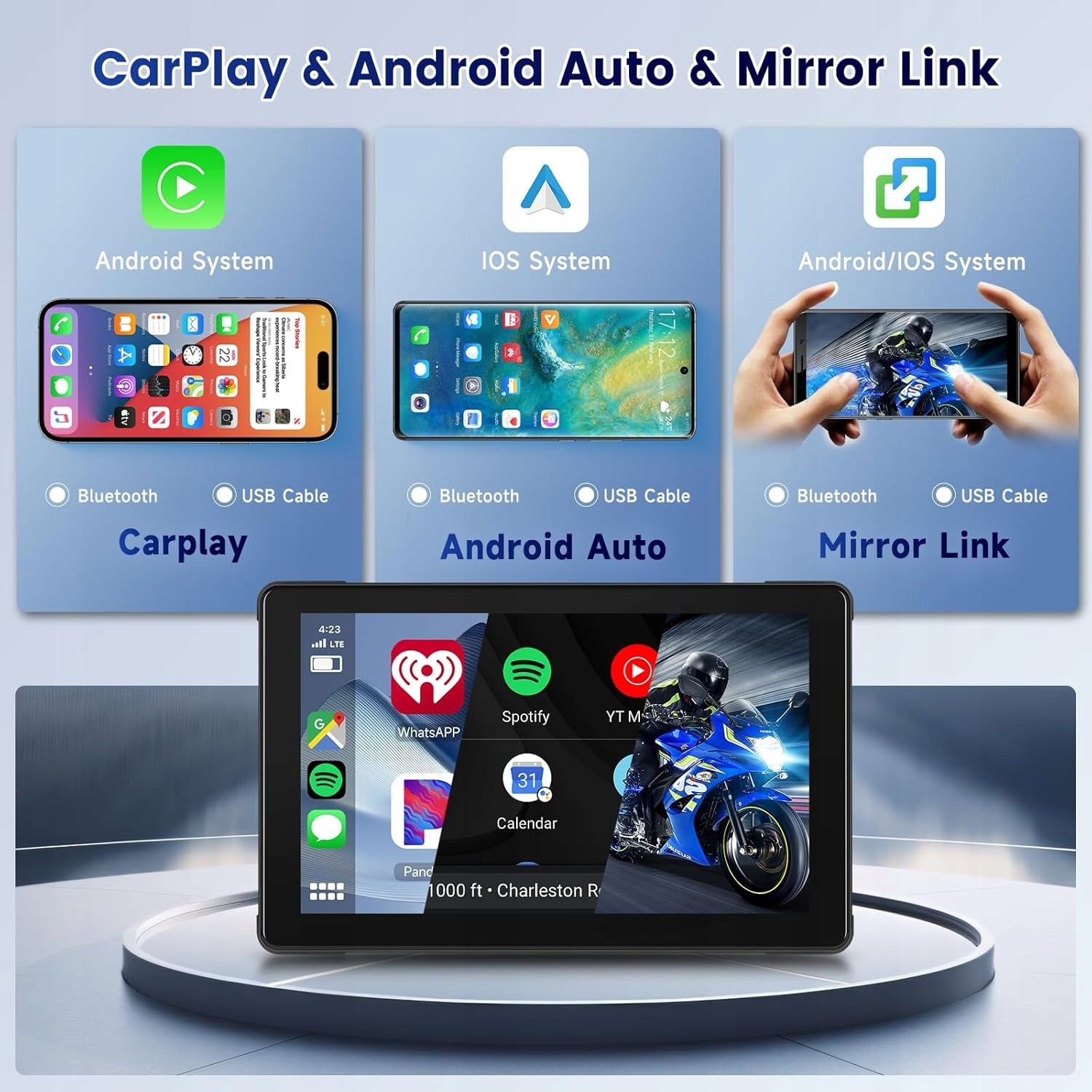WIRELESS CARPLAY DISPLAY 7" MOTORCYCLE IP6 BT GPS Manufacturer code MKT33