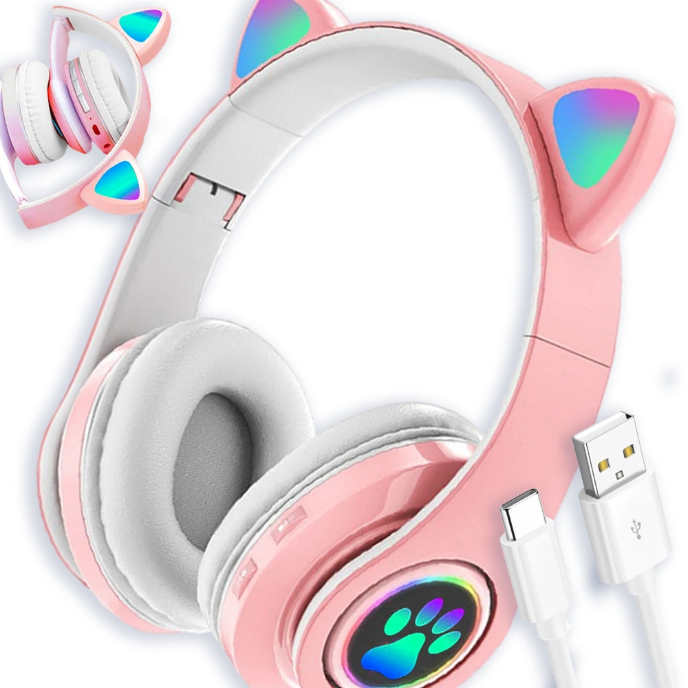 WIRELESS CAT EARS HEADPHONES WITH MICROPHONE LED EARS FOR CHILDREN SHINE