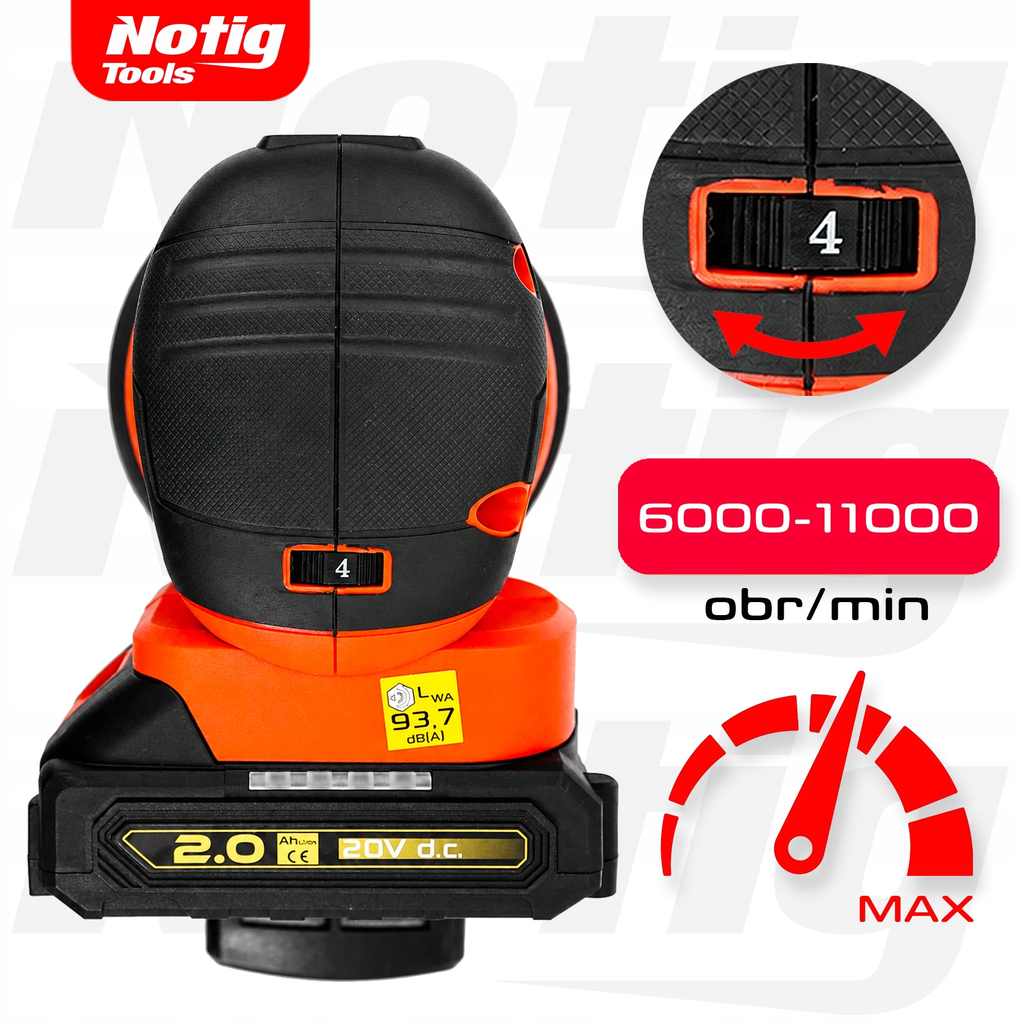 WIRELESS CORDLESS OSCILLATING GRINDER 125mm ADJUSTABLE + PAPER Brand Notig Tools