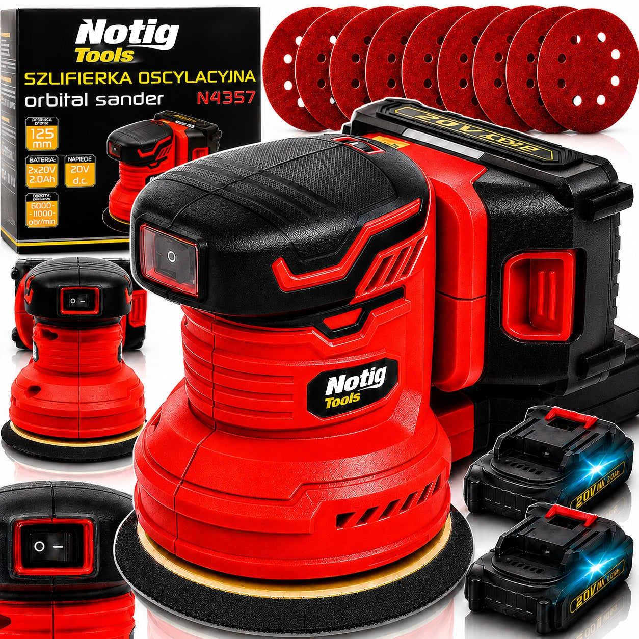 WIRELESS CORDLESS OSCILLATING GRINDER 125mm ADJUSTABLE + PAPER
