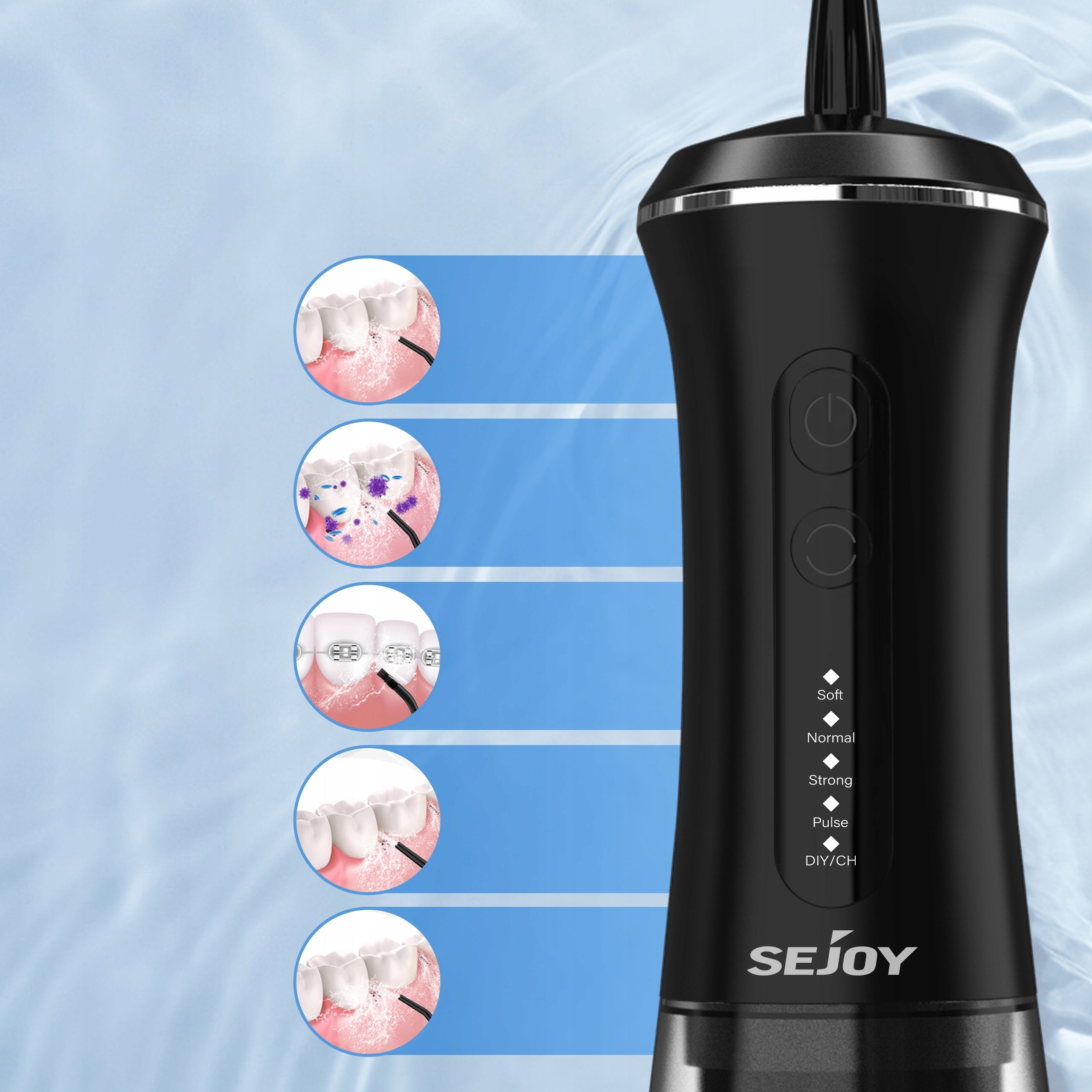 WIRELESS DENTAL IRRIGATOR 7 NOZZLES 5 OPERATING MODES 350ML Brand SEJOY