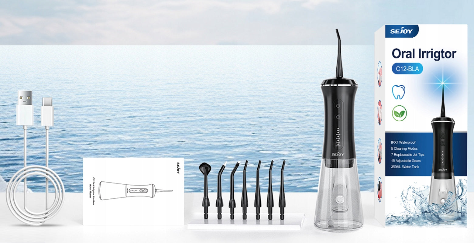 WIRELESS DENTAL IRRIGATOR 7 NOZZLES 5 OPERATING MODES 350ML Manufacturer code C12