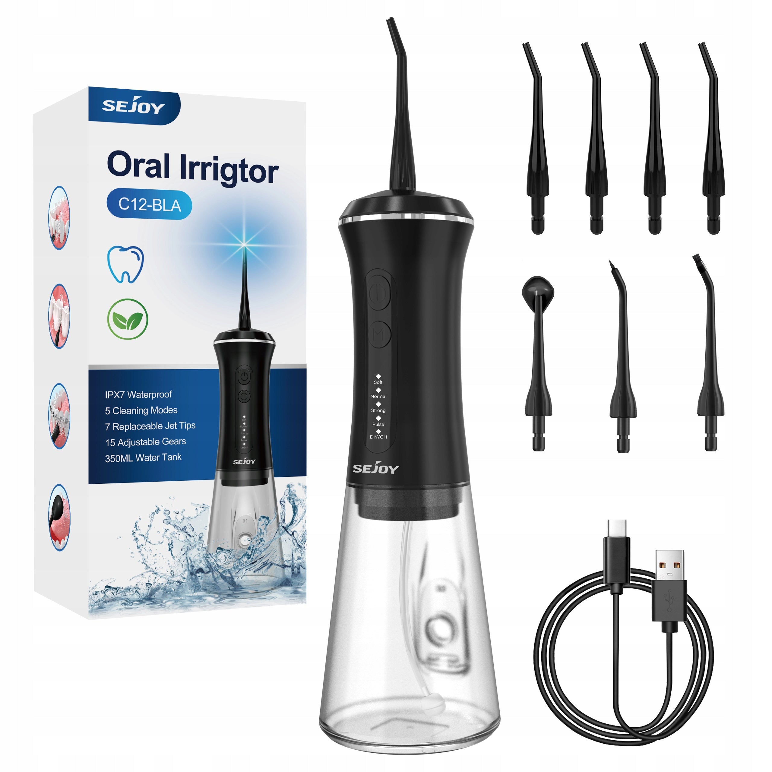 WIRELESS DENTAL IRRIGATOR 7 NOZZLES 5 OPERATING MODES 350ML
