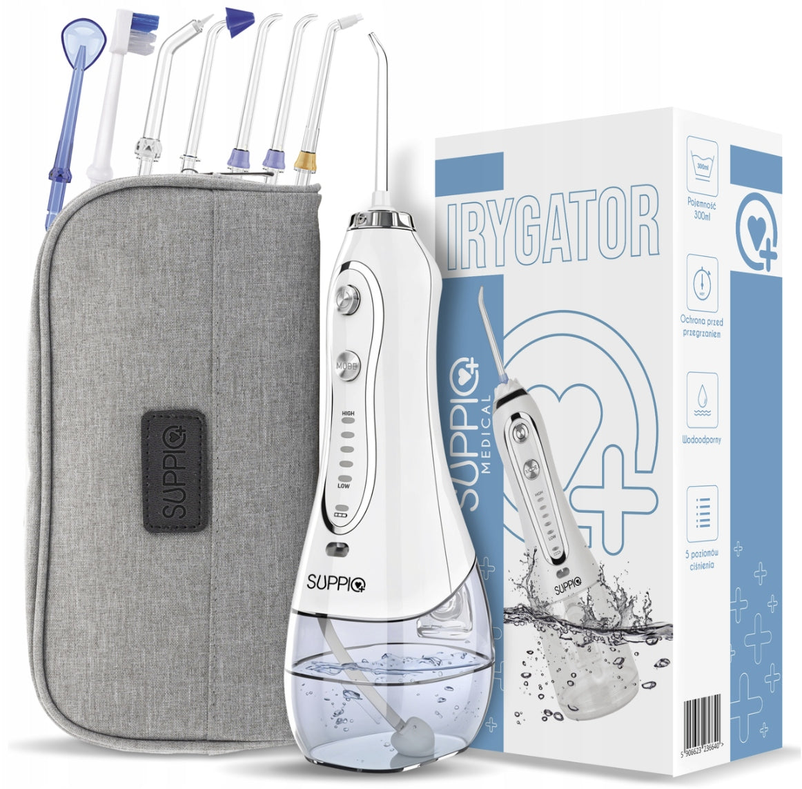 WIRELESS DENTAL IRRIGATOR 8 NOZZLES 5 MODES WHITE STRONG