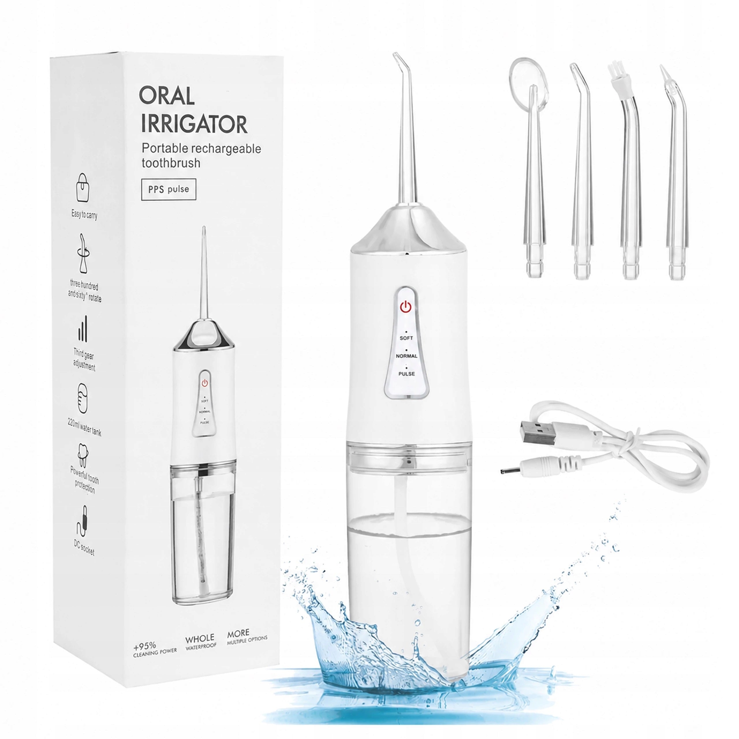 WIRELESS DENTAL IRRIGATOR STRONG 4 NOZZLES 3 MODES 230ML