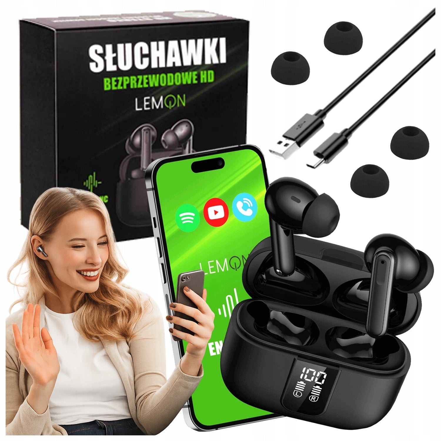 WIRELESS EARBUDS WITH MICROPHONE IN-EAR BT 5.3 ANC ENC