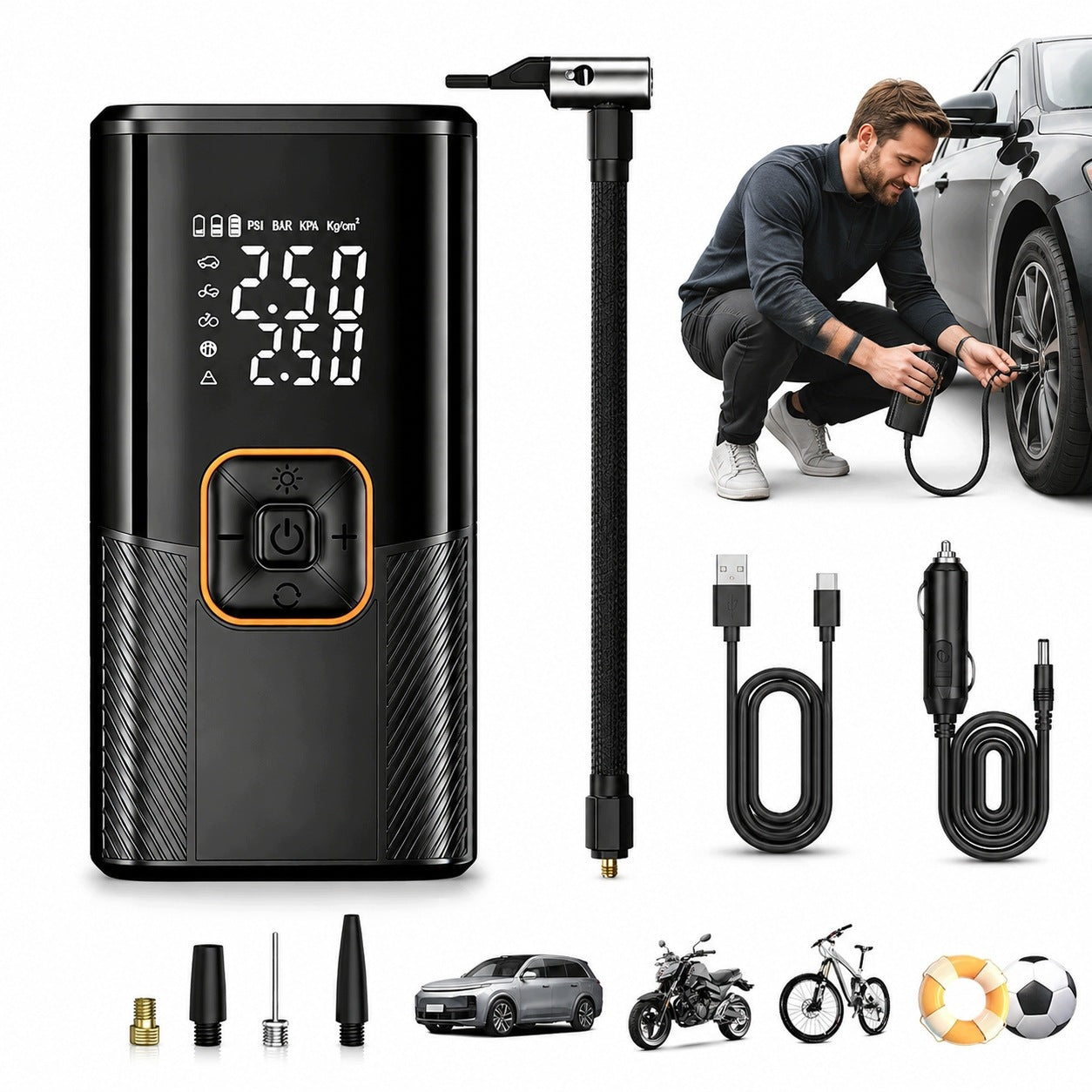 WIRELESS ELECTRIC PUMP, PORTABLE FOR BICYCLES AND CARS