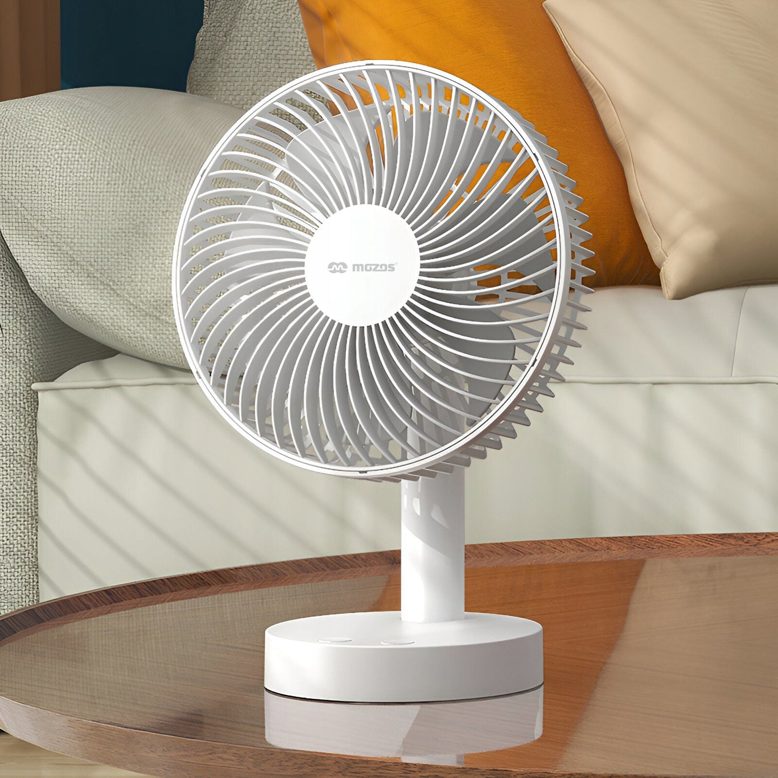 WIRELESS FAN WITH BATTERY 4 POWER LEVELS SMALL PORTABLE WHITE Functions oscillation