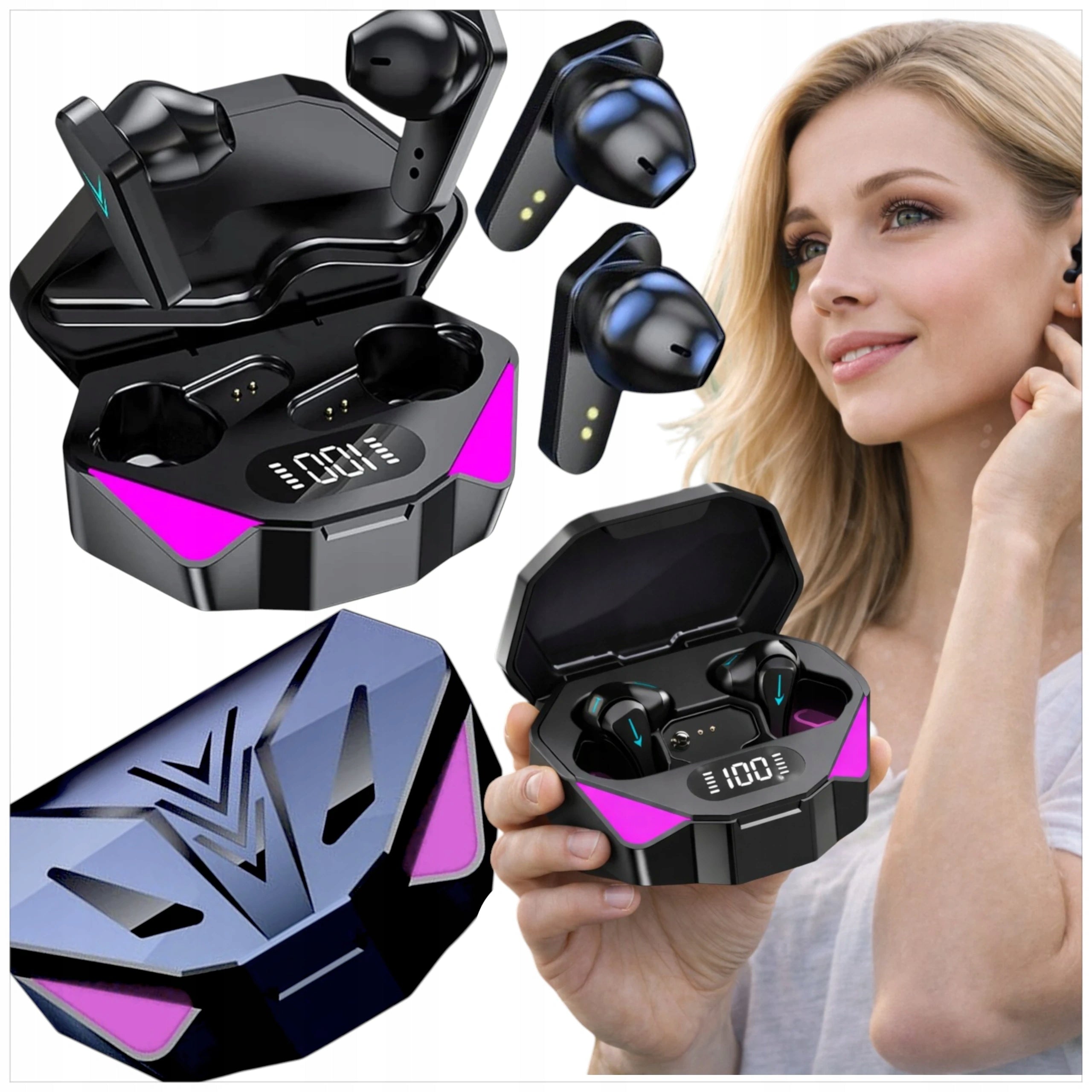 WIRELESS GAMING HEADPHONES RUNNING IN-EAR CASE GAME CHARGER