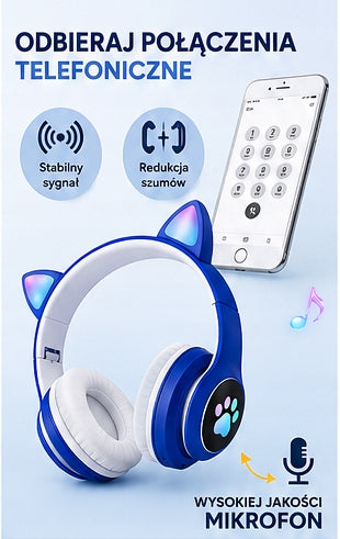 WIRELESS HEADPHONES FOR CHILDREN CAT EARS LED RGB MICROPHONE BLUE Manufacturer code 251016ZM1-46