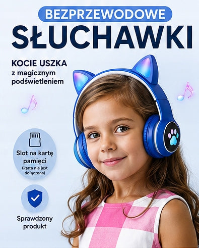 WIRELESS HEADPHONES FOR CHILDREN CAT EARS LED RGB MICROPHONE BLUE Packaging status original