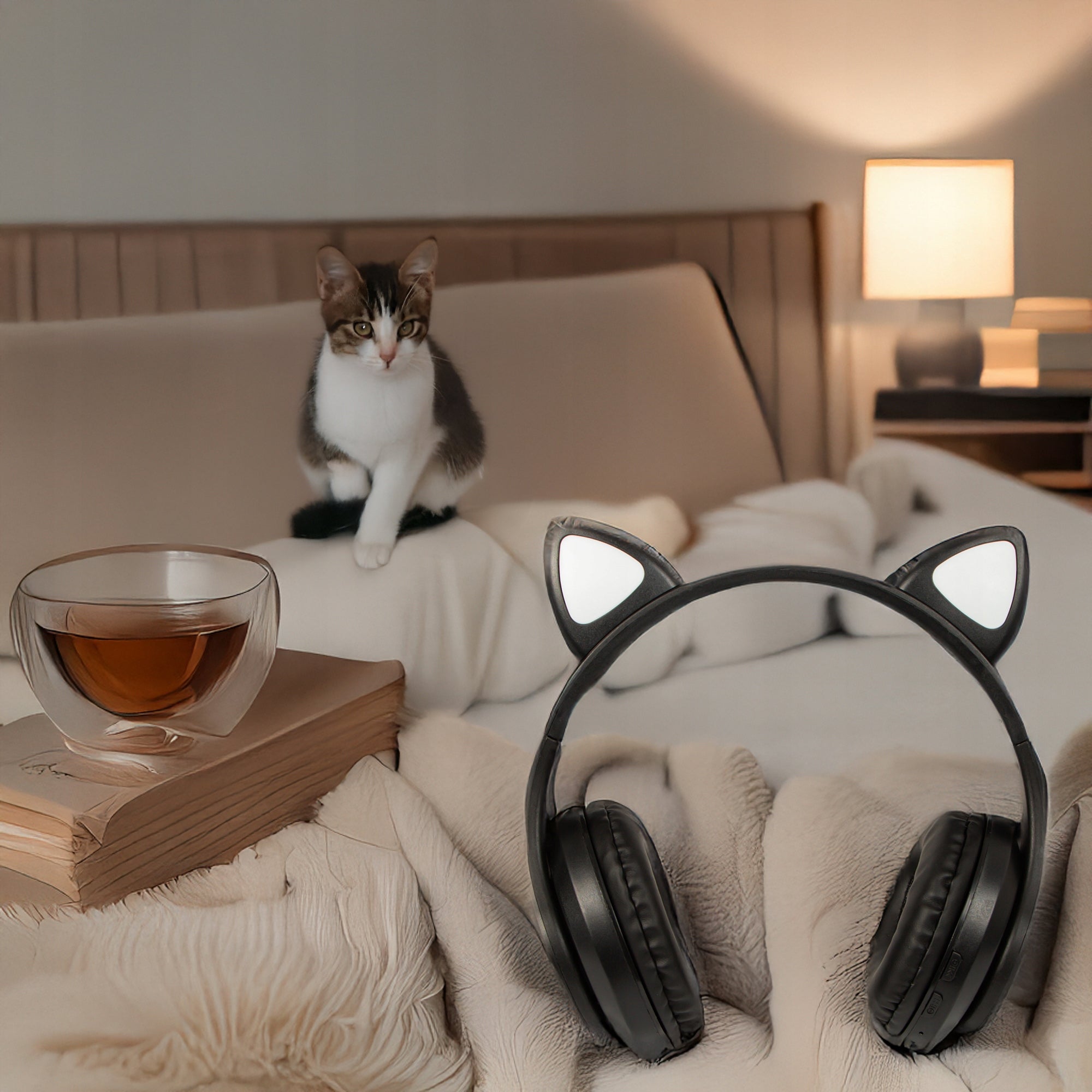 WIRELESS HEADPHONES FOR KIDS BLUETOOTH MICROPHONE CAT EARS LED RGB Manufacturer code 32-822#