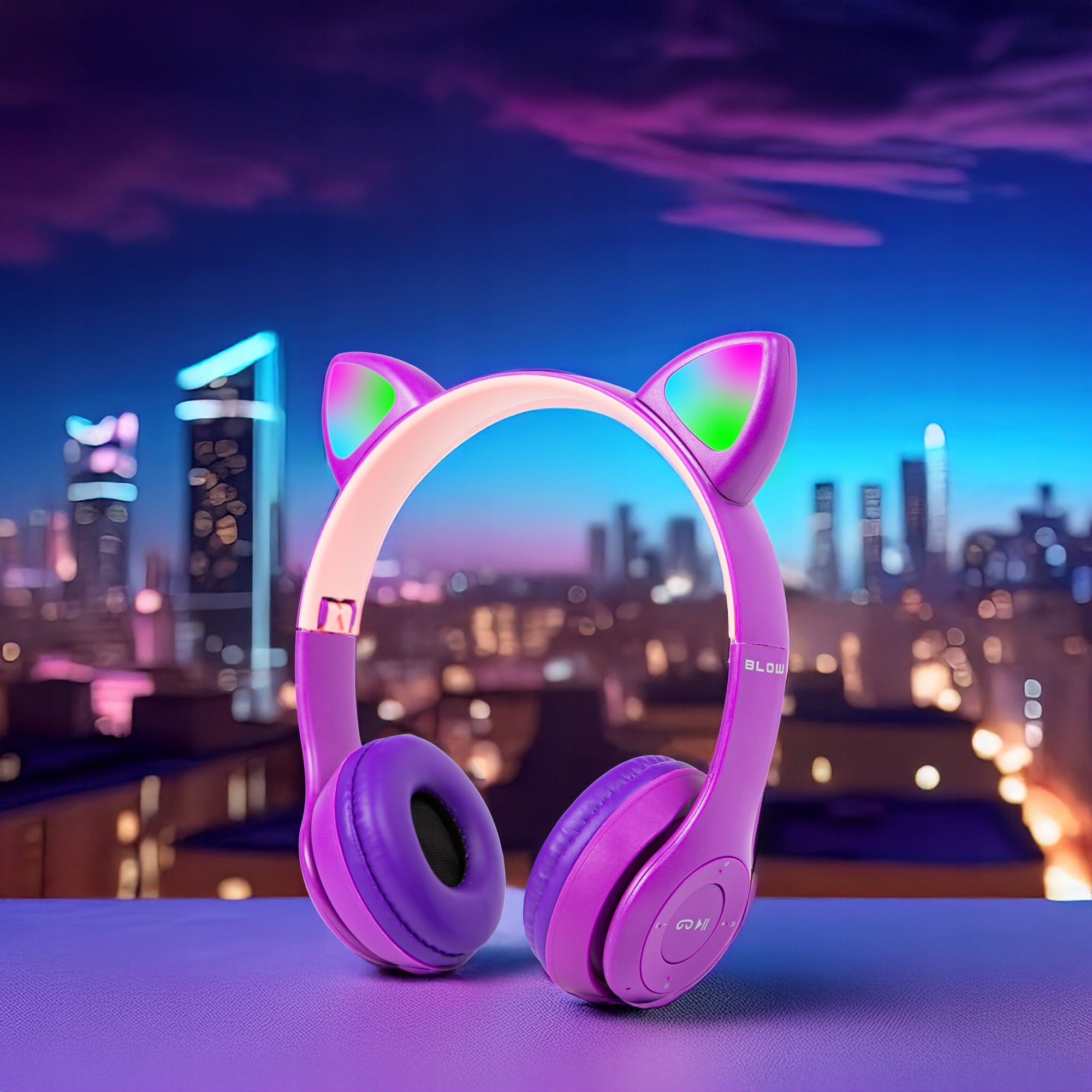 WIRELESS HEADPHONES FOR KIDS BLUETOOTH MICROPHONE CAT EARS LED RGB Manufacturer code 32-827#