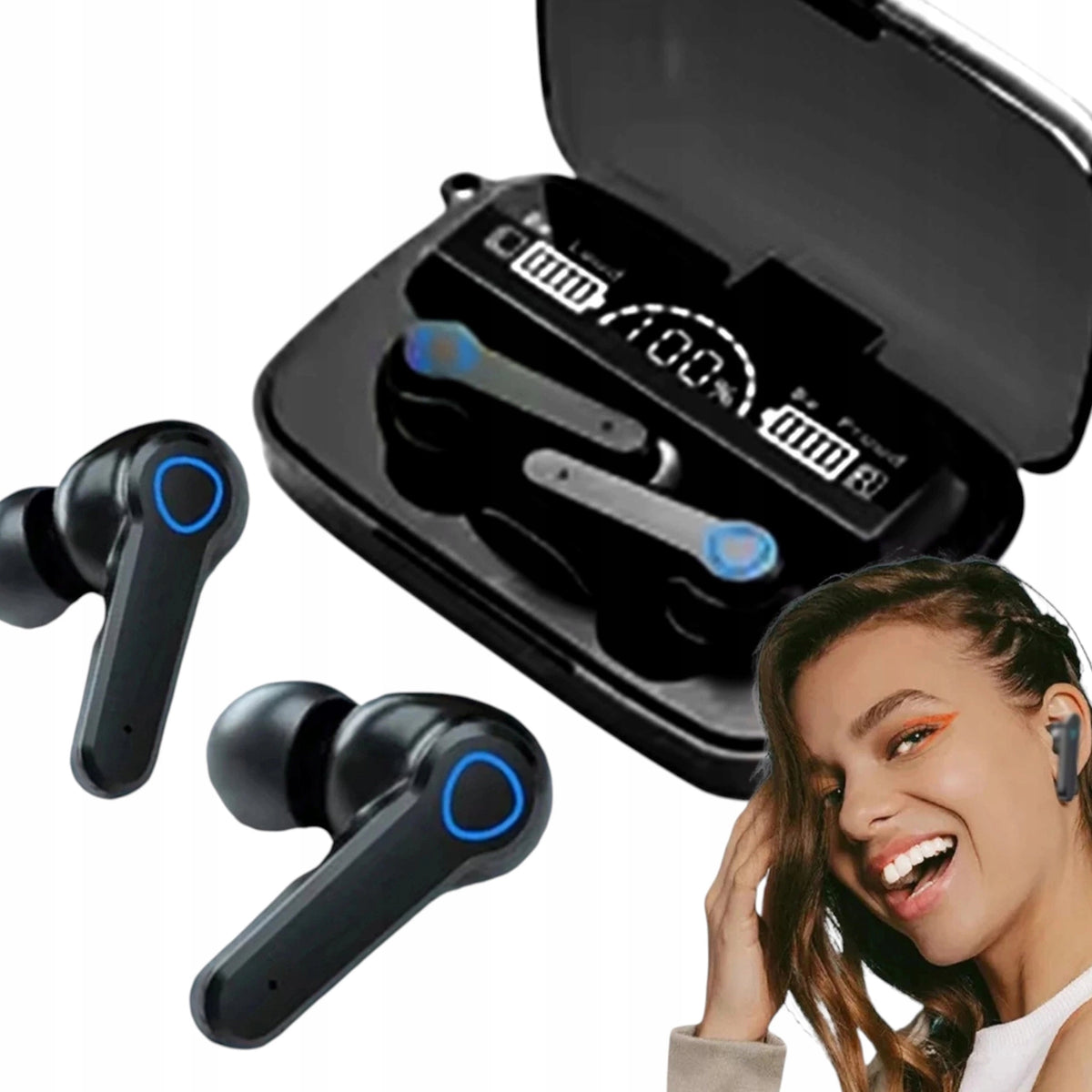WIRELESS HEADPHONES FOR RUNNING EARBUDS M19 BLUETOOTH POWERBANK CASE Packaging status original