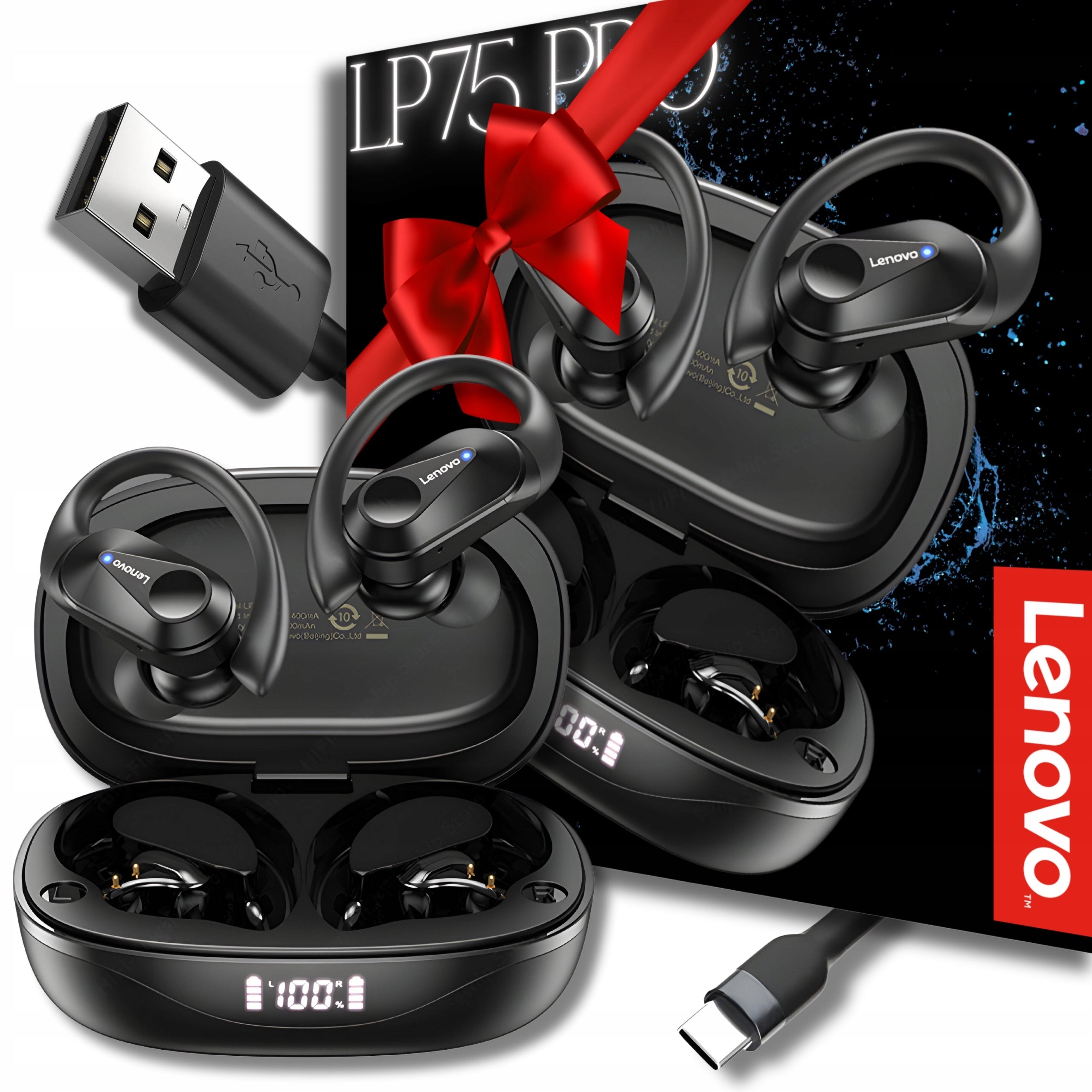 WIRELESS HEADPHONES LENOVO LP75 WATERPROOF RUNNING AND BIKE