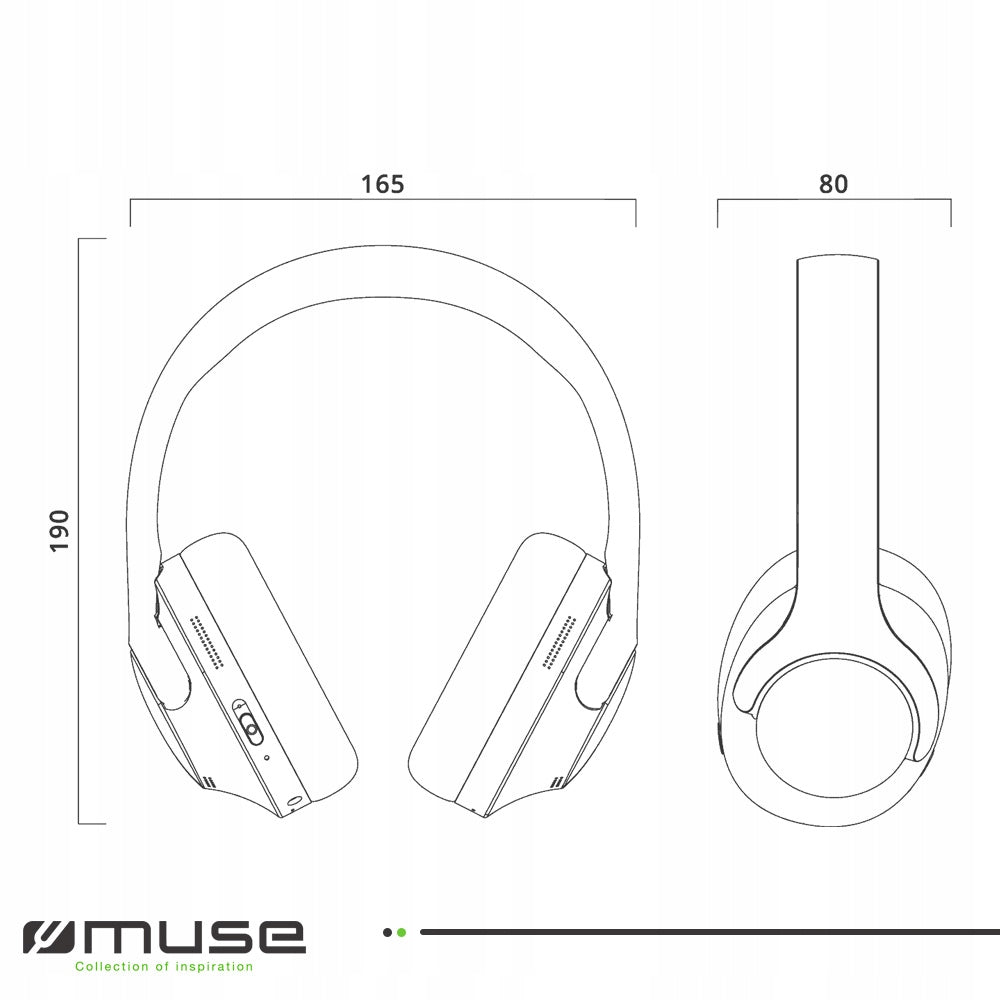 WIRELESS HEADPHONES MUSE ON-EAR ANC BLUETOOTH LONG WORK WITH MICROPHONE Brand Muse