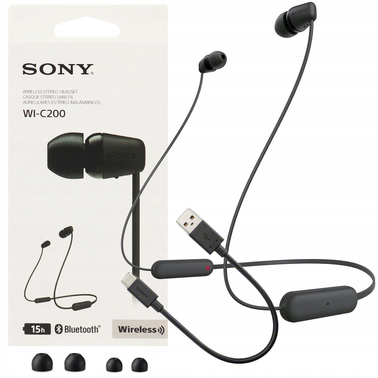 WIRELESS HEADPHONES SONY WI-C200 IPX4 BT 5.0 VOICE ASSISTANT 15h