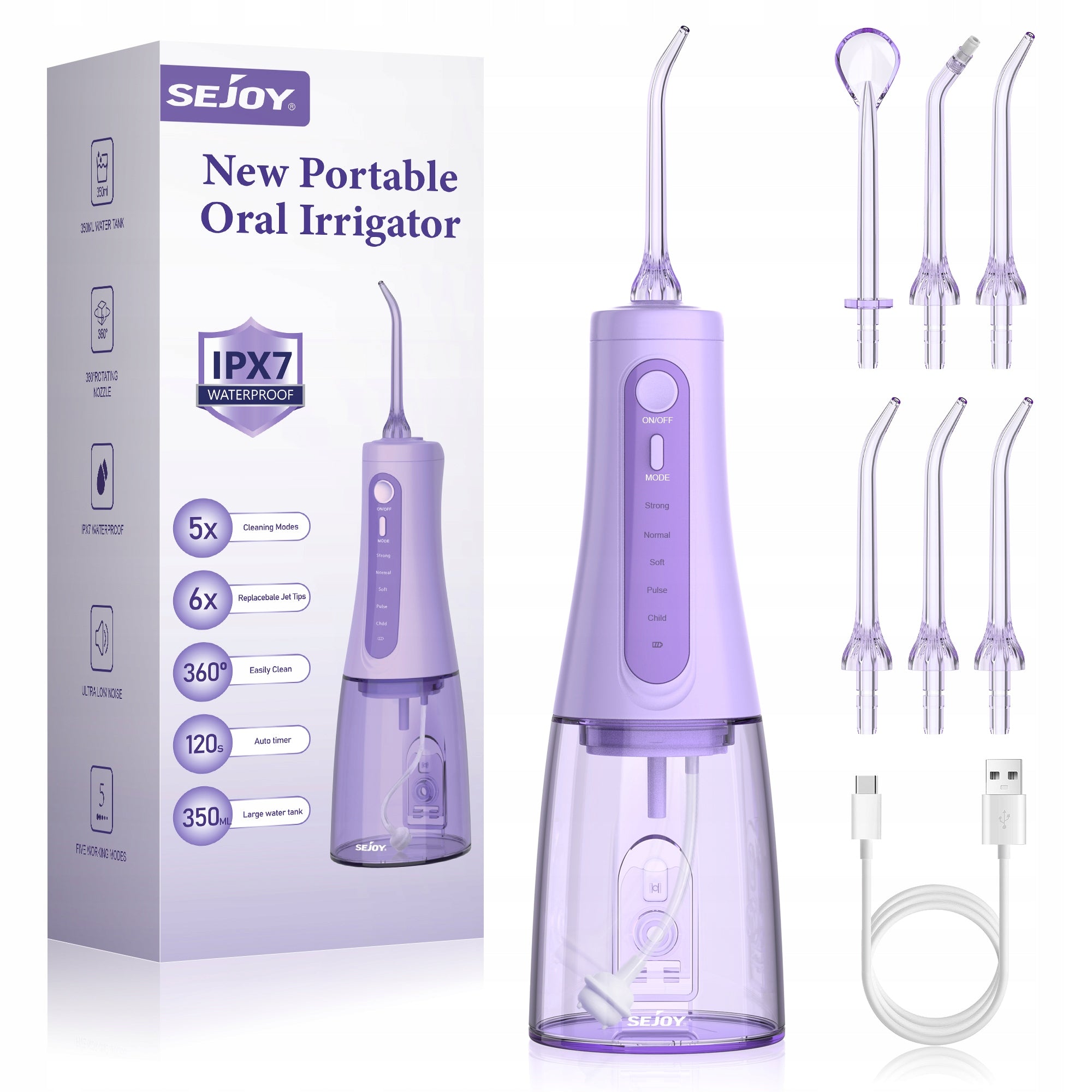 WIRELESS IRRIGATION OF TEETH 5 MODES/6 NOZZLES, 350ML