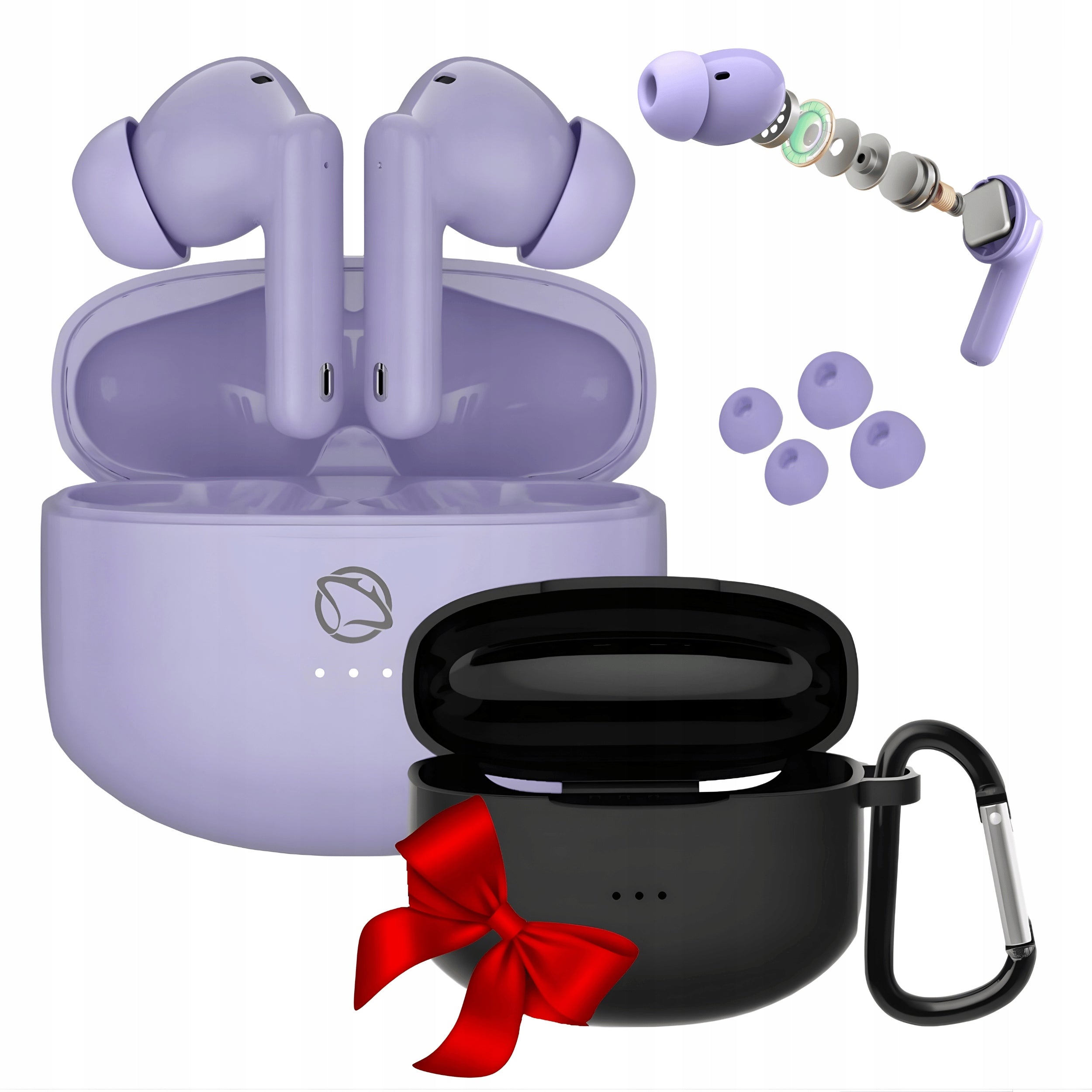 WIRELESS In-Ear Headphones Manta RHYTHM purple microphone CASE