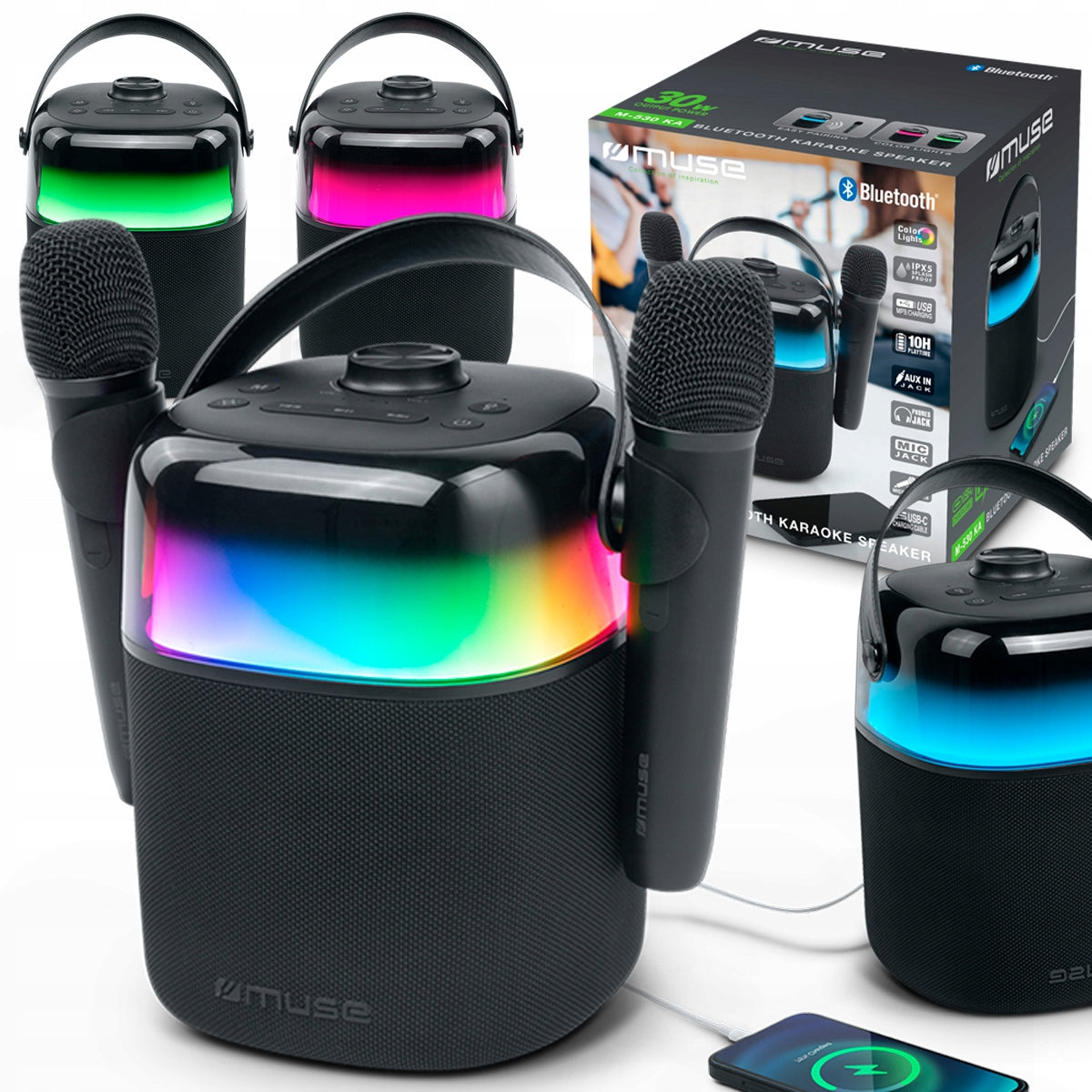 WIRELESS KARAOKE PARTY SPEAKER MUSE 2 BLUETOOTH MICROPHONES EQ LED