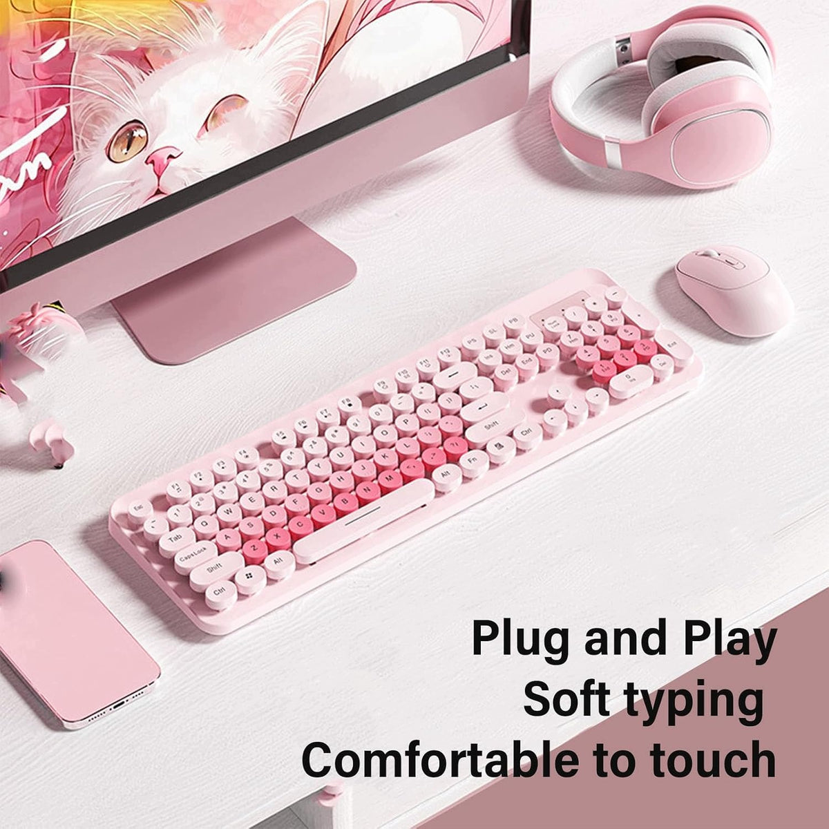 WIRELESS KEYBOARD AND MOUSE RETRO 104 KEYS PINK Manufacturer VBESTLIFE