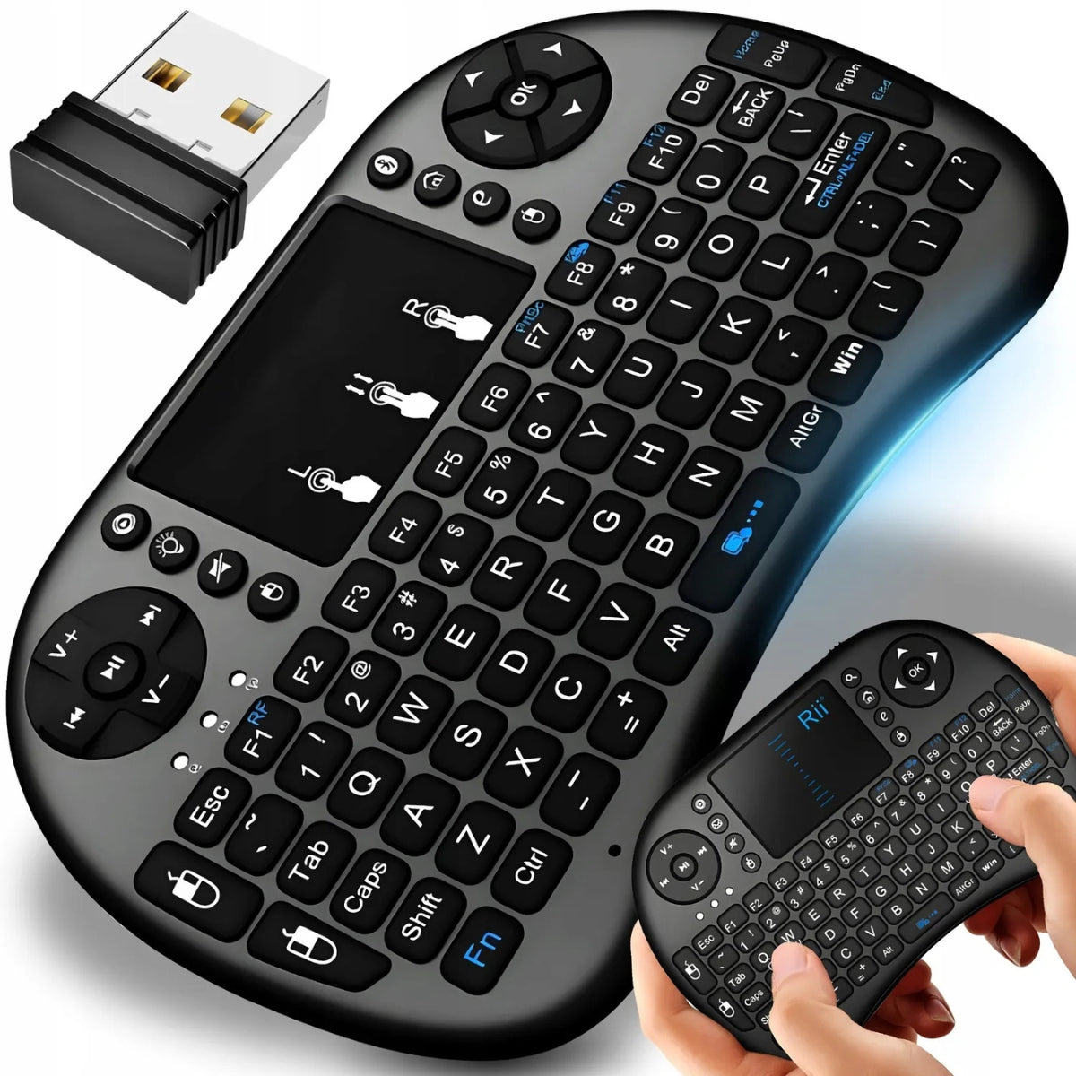 WIRELESS KEYBOARD TOUCHPAD MINI SMART TV LED BACKLIGHT RGB