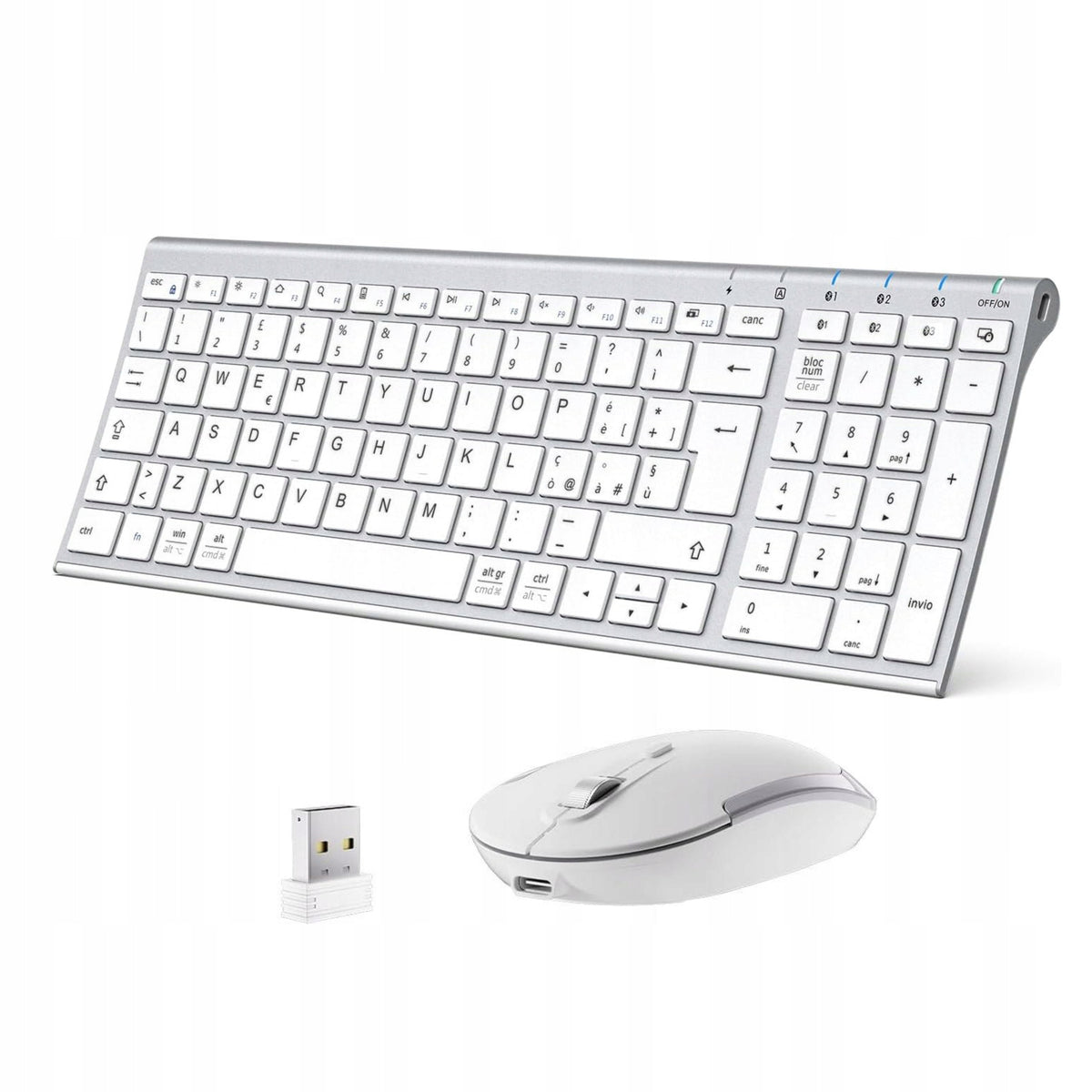 WIRELESS KEYBOARD WITH MOUSE OFFICE SET, Spanish layout, WHITE