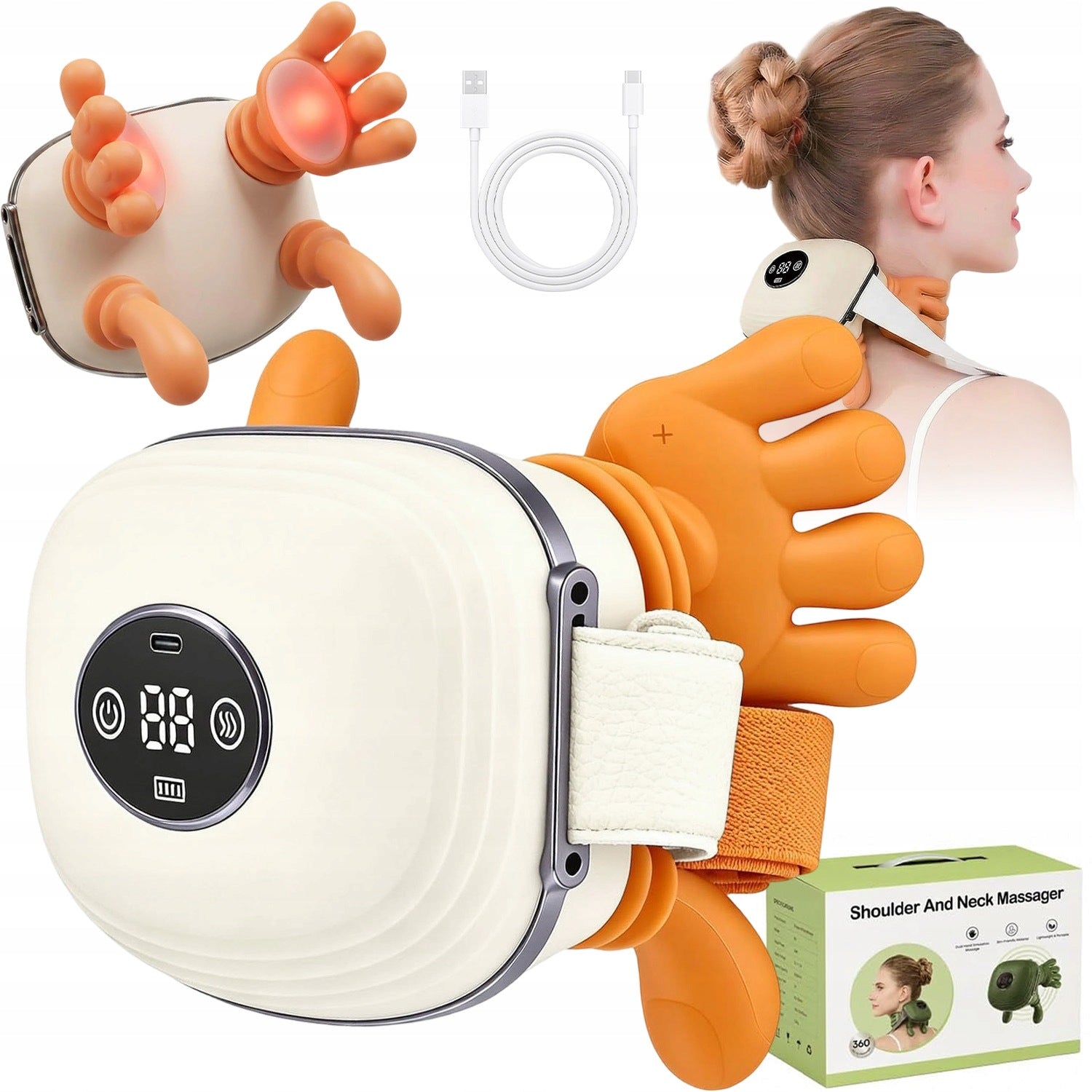 WIRELESS MASSAGER FOR NECK BACK SHOULDERS PULSING HEATING 4D