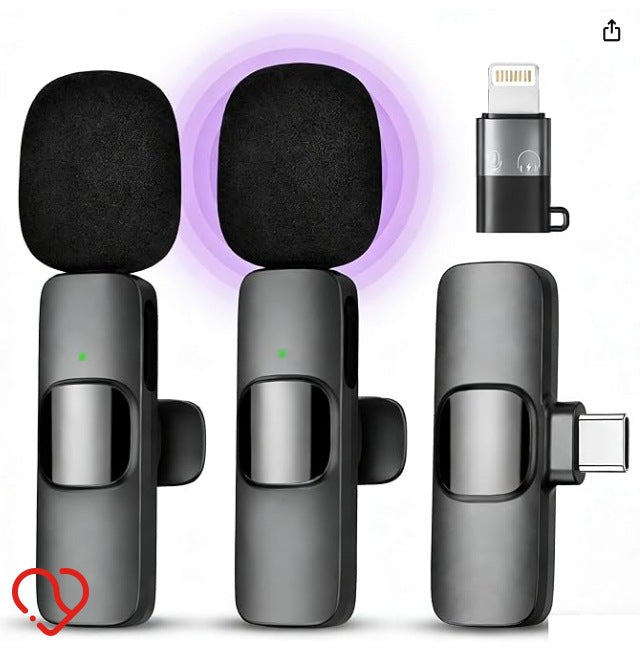 WIRELESS MICROPHONE 2 PACK QHOT FOR ANDROID / IPHONE TYPE-C + Lightning