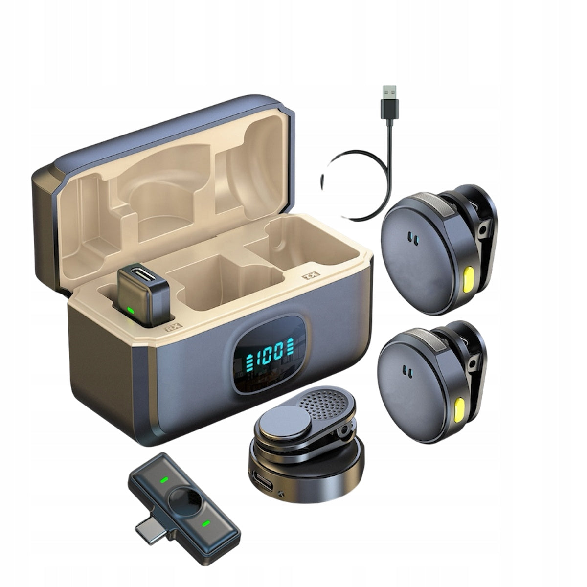 WIRELESS MICROPHONE MAGNESIUM CLIP TYPE-C LIGHTNING WITH CASE Q8 bluetoth MAXX