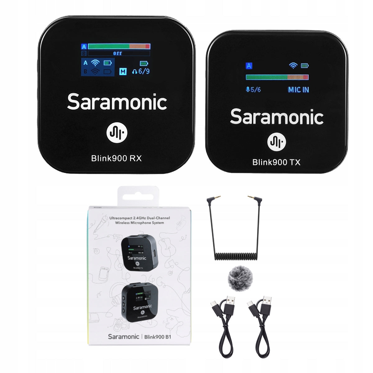 WIRELESS MICROPHONE + RECEIVER 200M RANGE SARAMONIC BLINK900 B1 SET