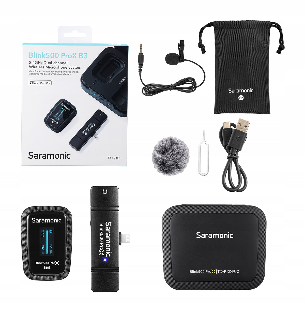 WIRELESS MICROPHONE TIE LIGHTNING SARAMONIC BLINK500 PROX B3