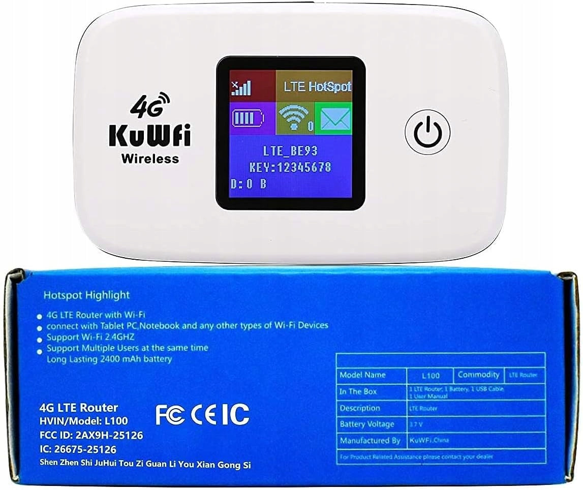 WIRELESS MOBILE WI-FI ROUTER KuWFi 4G LTE L100 B1/B3/B5/B7/B8/B20 Packaging status original